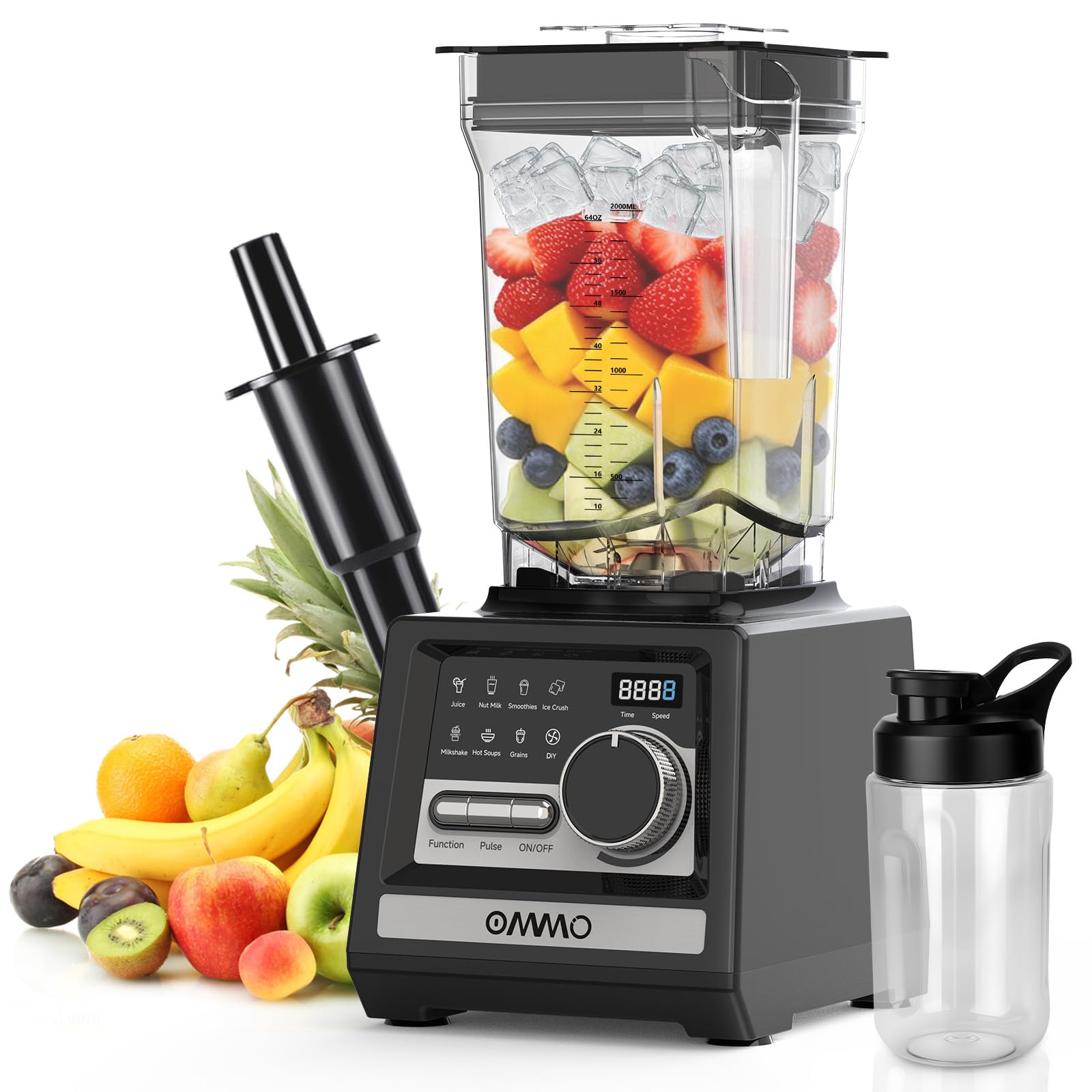OMMO 2L Batidora de Vaso, 1800W Batidora Smoothies con 9 Controles de Velocidad para Hielo Roto, Batidos, Bebidas y Frutas Congeladas, Sin BPA