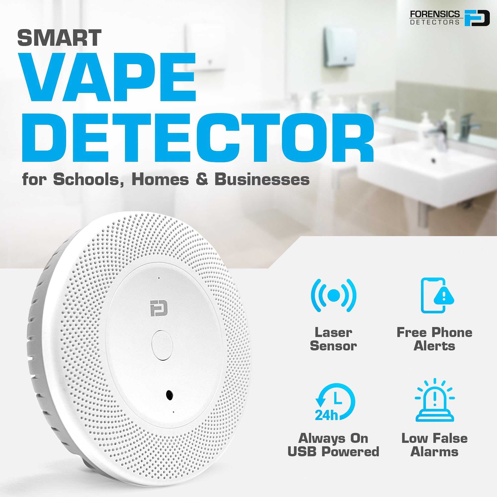 FORENSICS DETECTORS FD Vape by | for Schools, Home, Hotels, Business | Cell  Phone Alarms WiFi | Laser Scattering Super Sensitive Sensor