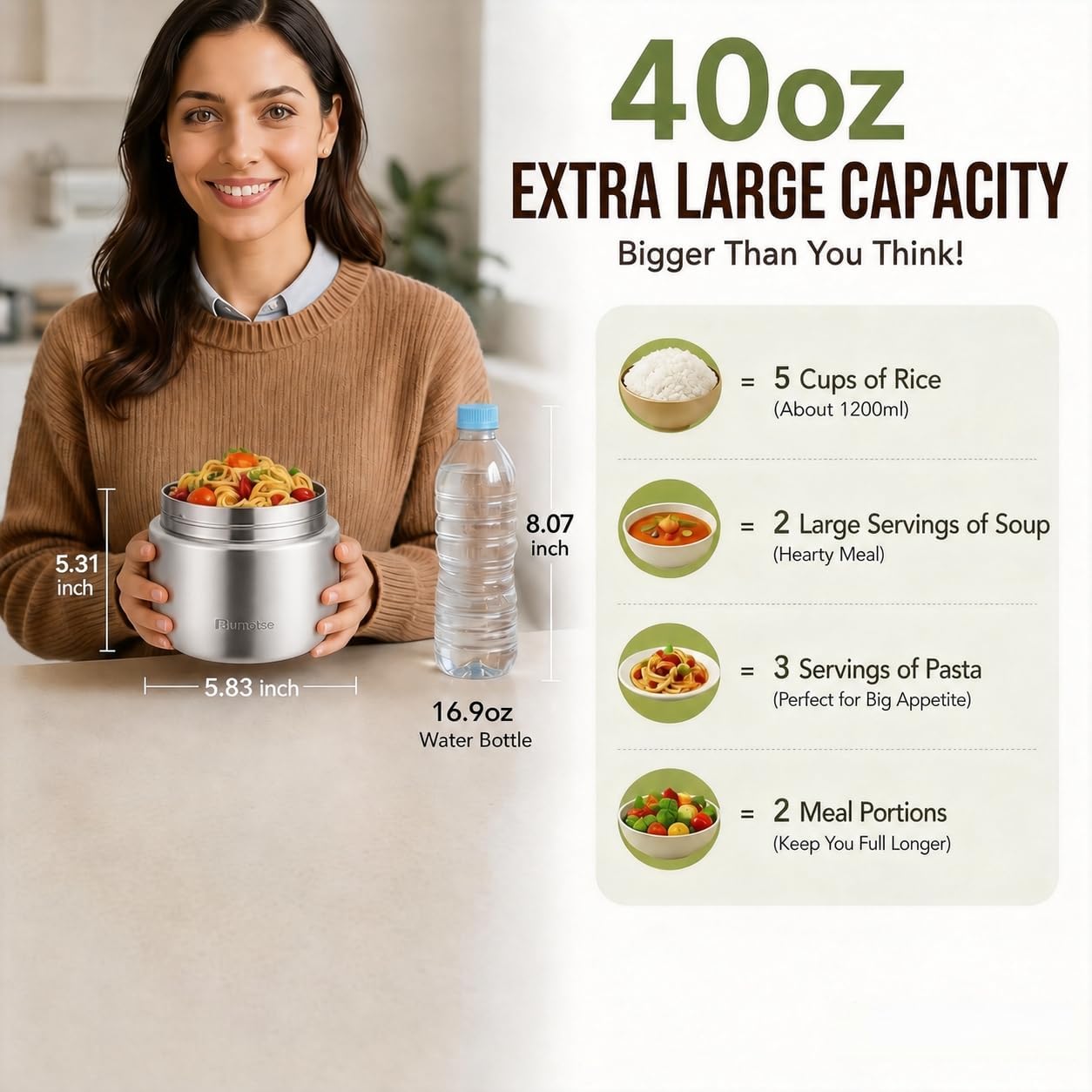 40 oz Insulated Food Jar, Dual Compartments, 8-Hour Heat Retention image 2