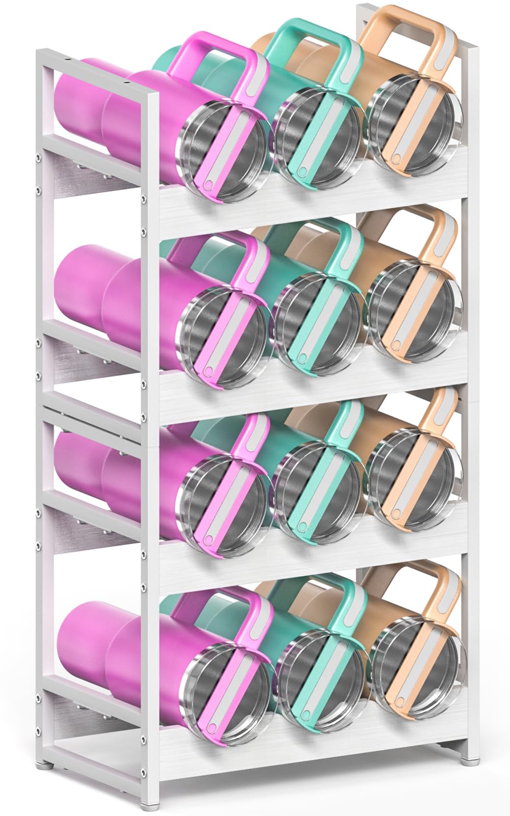 Kssiaz Wasserflaschen-Organizer für Stanley 40 oz Becher mit Griff, Küchen-Organizer & Vorratsaufbewahrung für Simple Modern Owala Yeti, Weinregal, 4 Etagen für 12 Flaschen