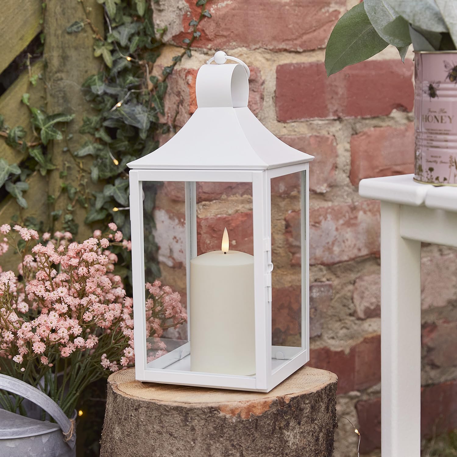 Lights4fun Albury TruGlow® Outdoor Candle White Metal Decorative