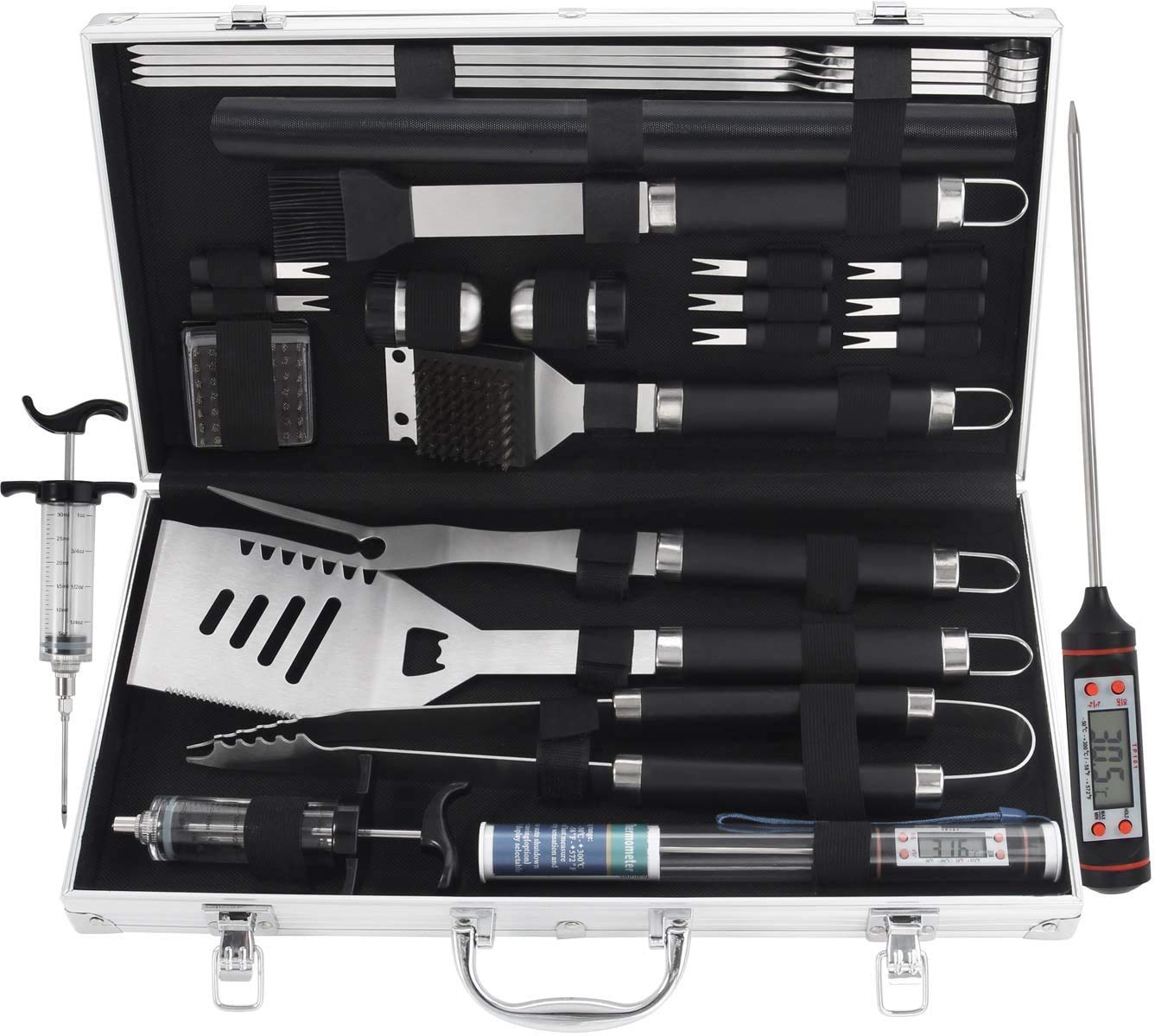BENUAN BBQ Grill Tool Set with Gift Wrapping Box, 25pcs Stainless Steel BBQ Accessories with Heat Resistant Handle in Storage Case