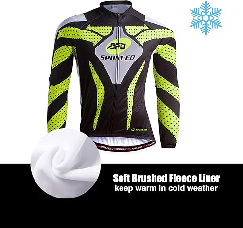 Miniatura 6 de sponeed Camiseta de ciclismo para hombre manga completa ropa de equitación pantalones Forro polar verde., Polar Grey Multi, Forro polar rojo blanco,