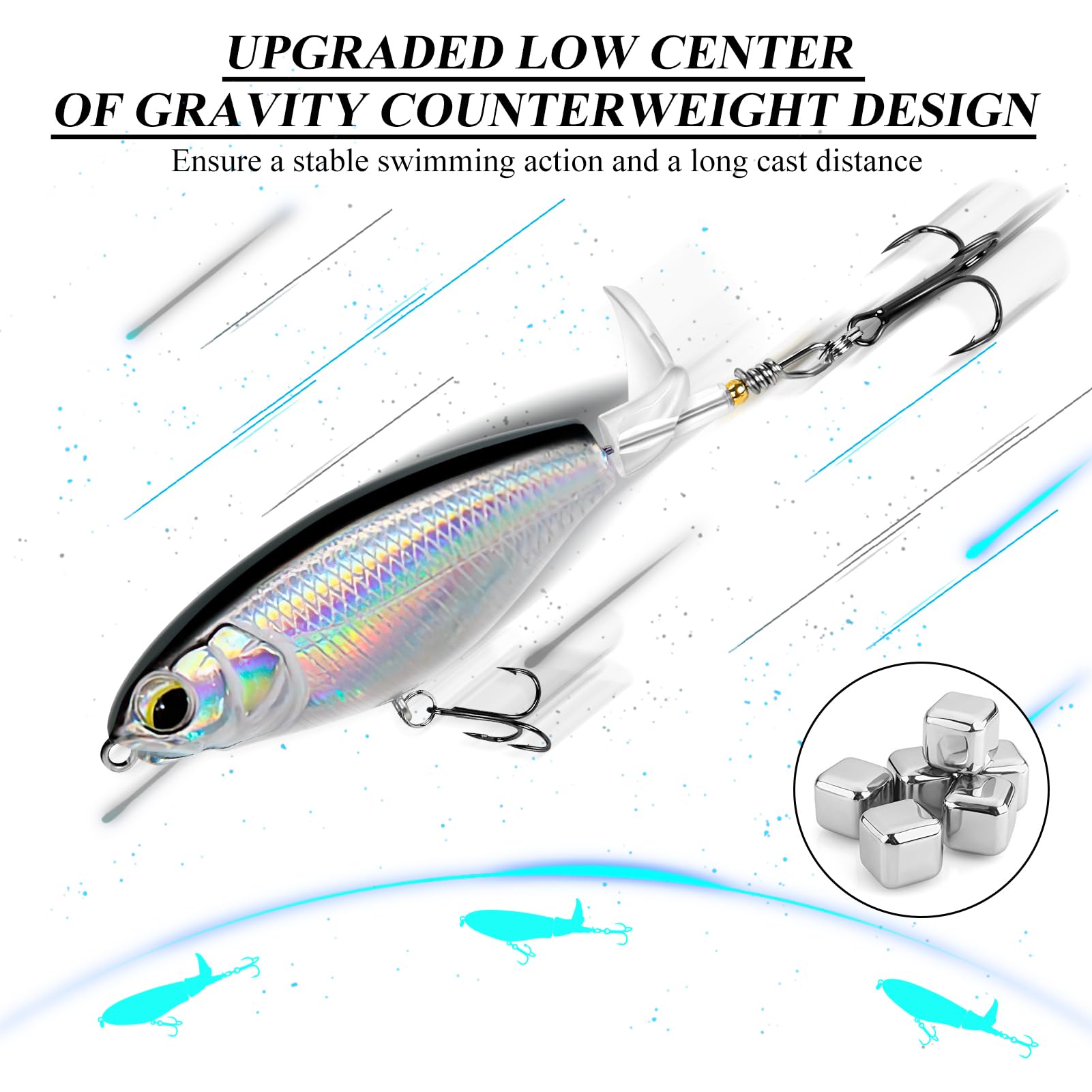 CastWisp 6pcs Topwater Fishing Lures Kit - Floating Lures With Propeller Tail For Bass & Trout - View #9