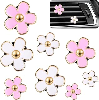8PCS Daisy Flower Air Freshener Car Clips Cute Car Vent Clips Air Conditioning Outlet Clip Air Vent Clips Car Interior Decor Charm Colorful Car Accessories For Women Girls Gifts (Pink, White)