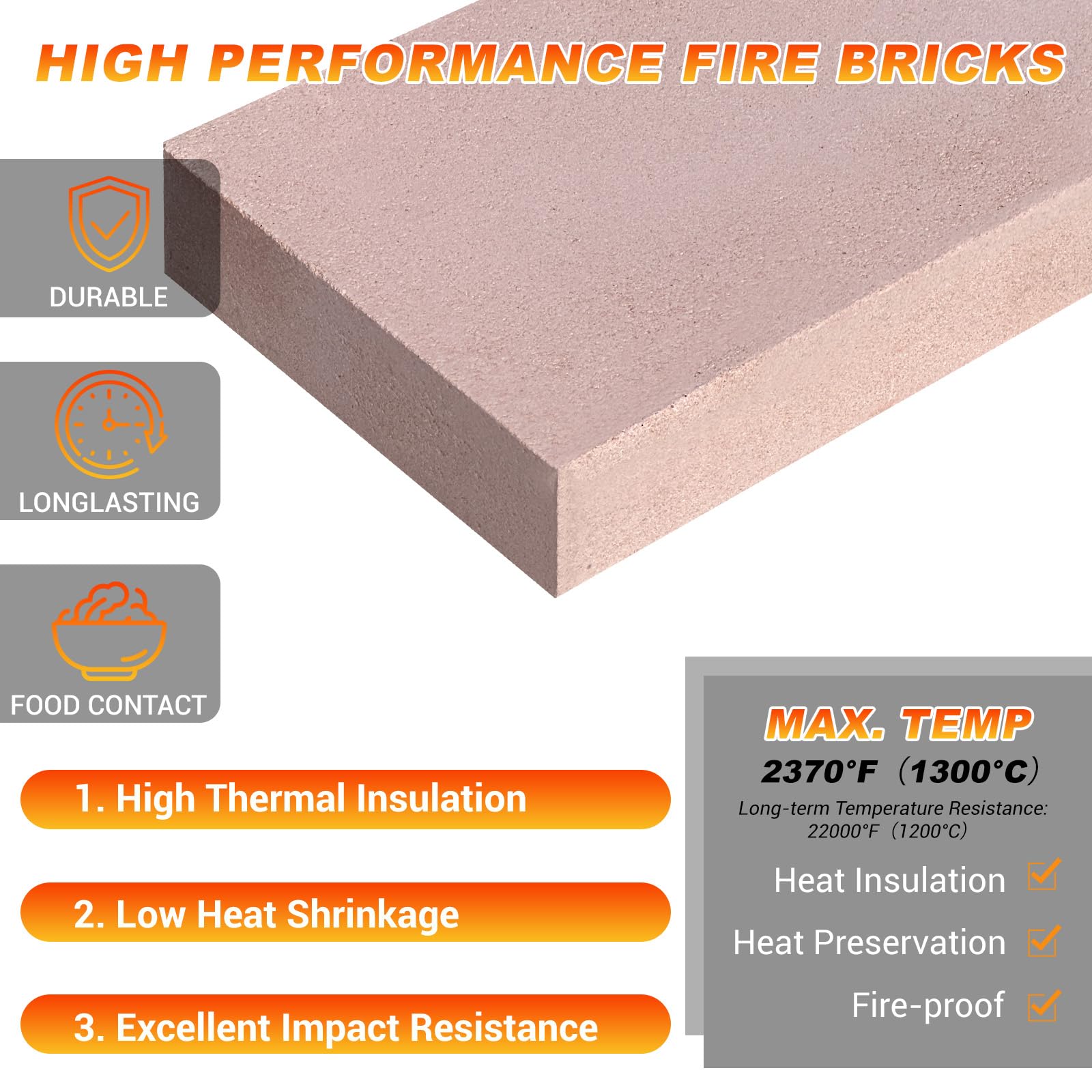 Mattoni refrattari, mattoni refrattari in argilla resistente alle alte temperature, per stufe a legna, camini, forni per pizza e affumicatori per barbecue, dimensioni 22,9 x 11,4 x 3,8 cm, confezione