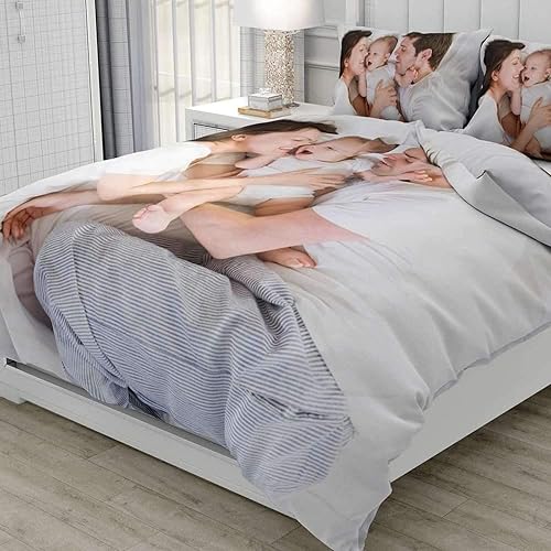 Miniatura 3 de guf Juego de ropa de cama personalizada con foto personalizada + fundas de almohada, juegos de edredón de 3 piezas, sábanas personalizadas, para la