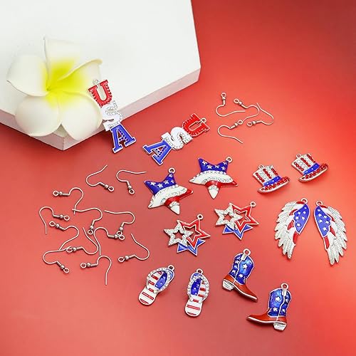 Miniatura 5 de QuneusHot 30 dijes esmaltados de bandera estadounidense, 4 de julio, patrióticos, colgantes, decoración para manualidades, aretes, pulseras,