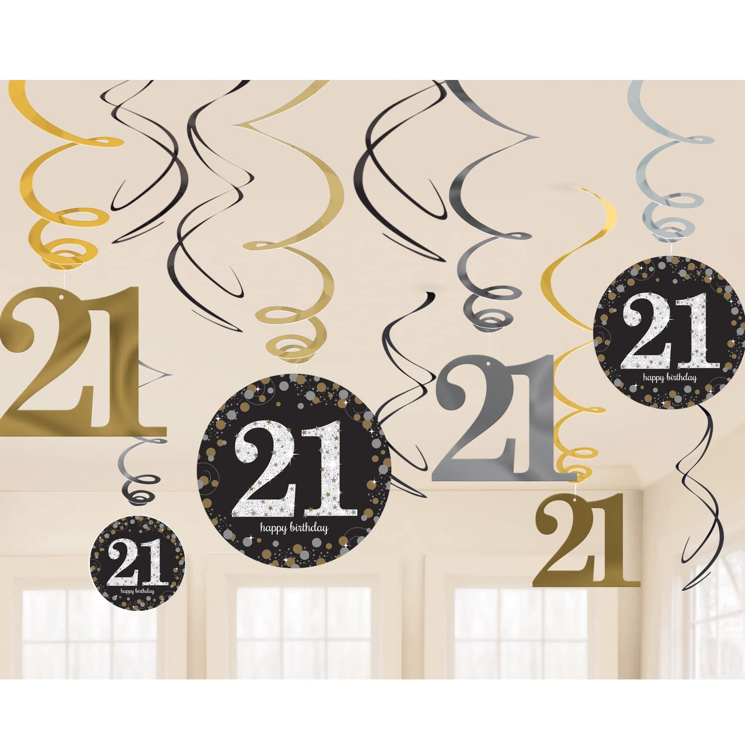 Amscan Gold / Black (Pkt) Adult Celebration 21St Swirl Decorations