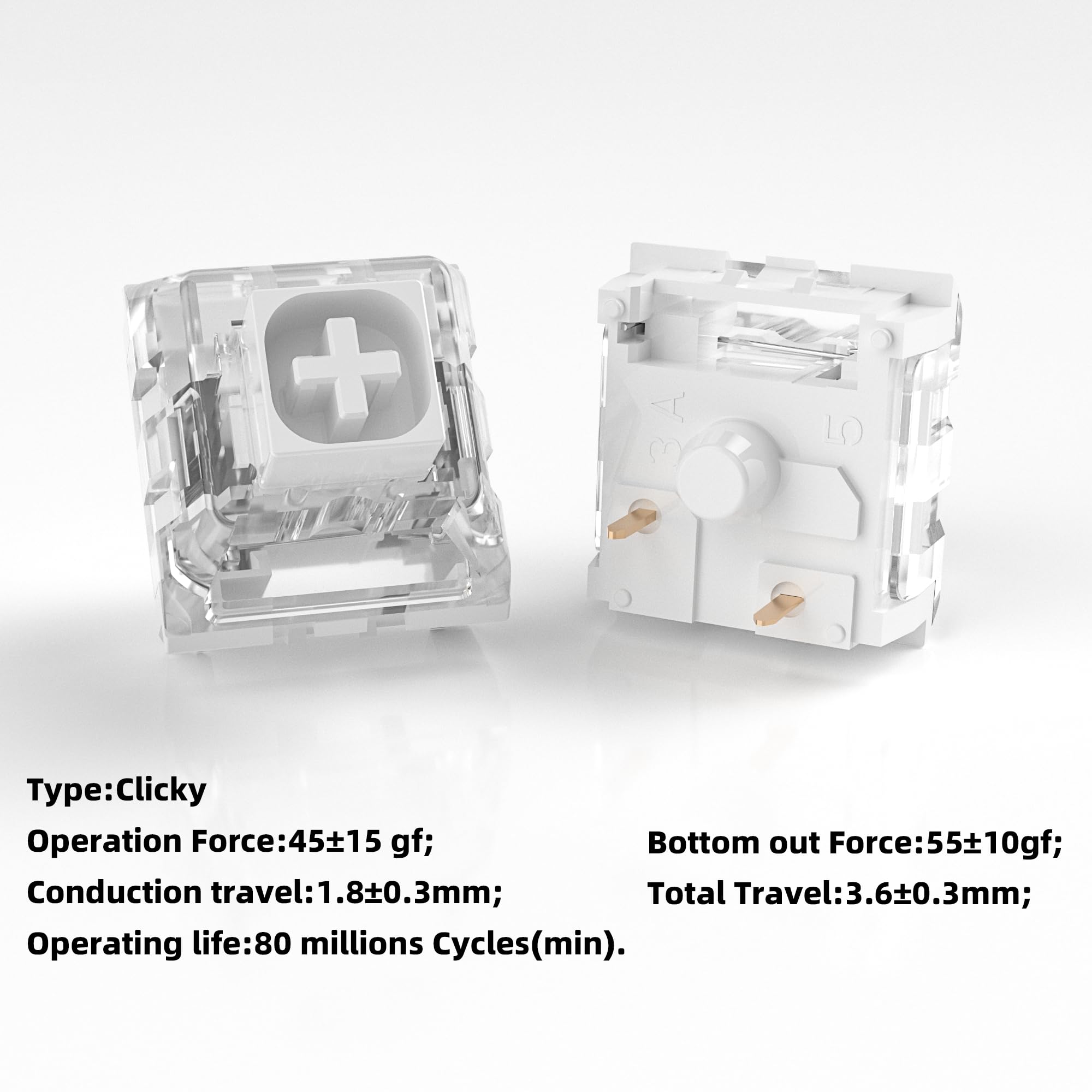 Kailh Box Switch biały do mechanicznej klawiatury gamingowej, 3-biegunowy montaż na płycie/RGB/SMD, wodoodporny przełącznik dźwigniowy MX (108 sztuk, biały)