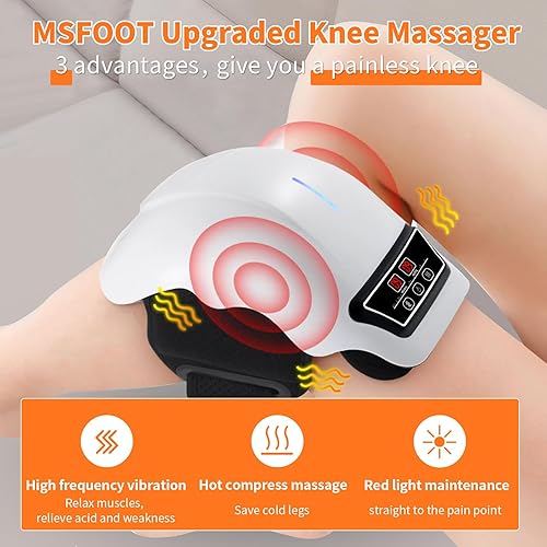 Miniatura 4 de MSFOOT Masajeador de rodilla para dolor de rodilla con calor y vibración infrarrojos, inalámbrico, recargable, pantalla LED transparente, fácil de