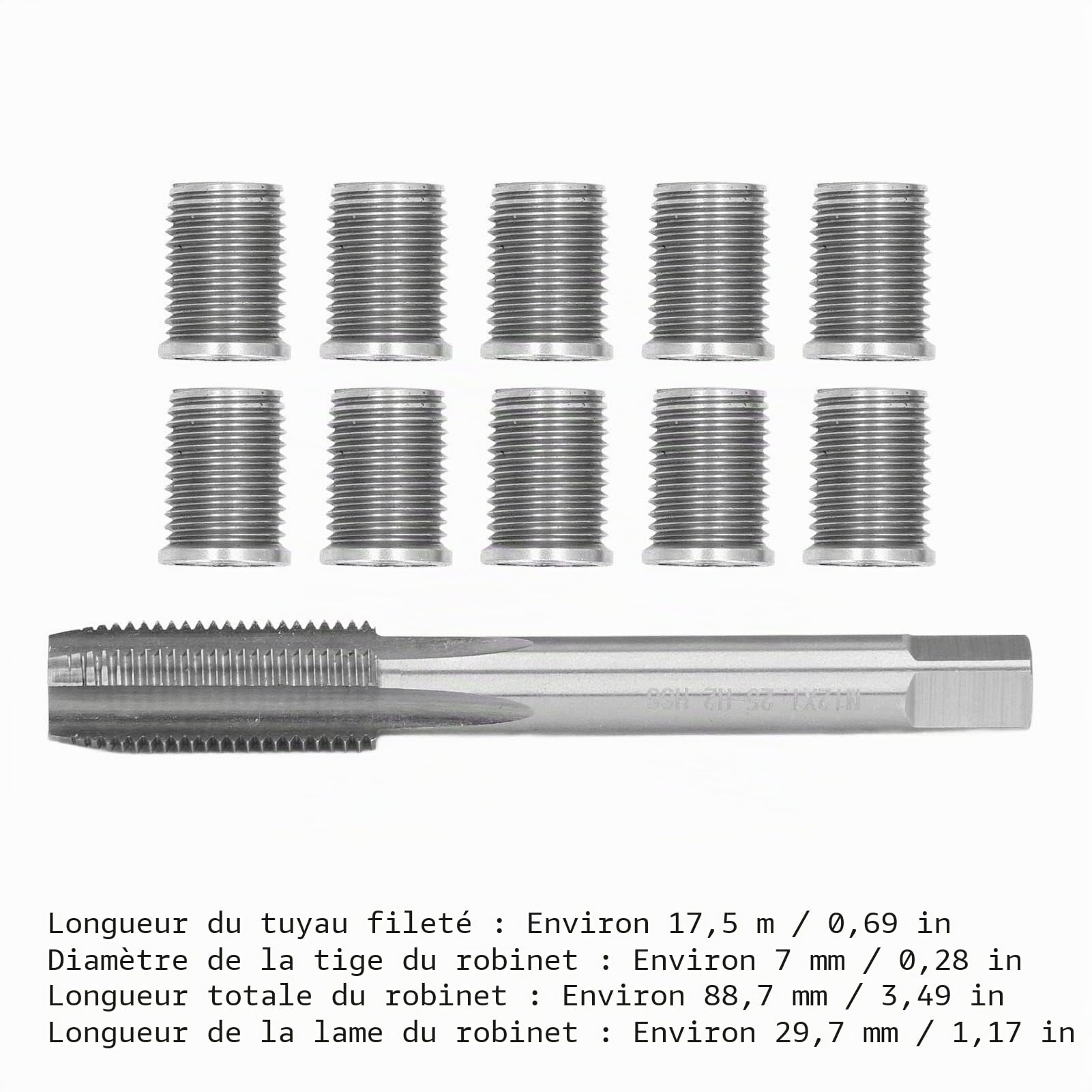 Outil de réparation pour filetage de bougie d'allumage M10 x 1,25 vis et filetage M12 x 1,25