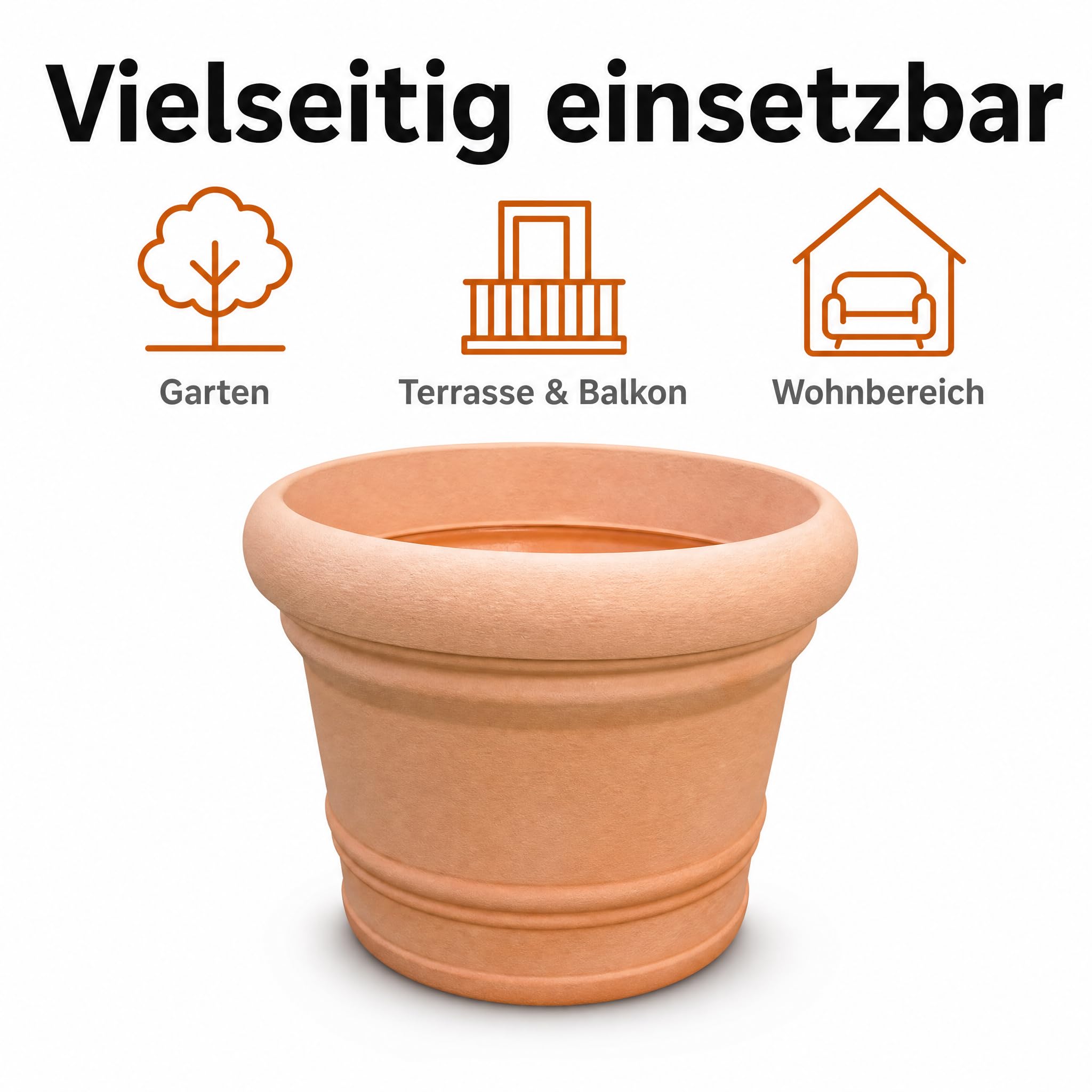 Pflanzkübel groß außen, Ø 60 cm, Kunststoff Terrakotta-Optik | Frostsicherer Blumenkübel für drinnen und draußen – wetterfest, lichtecht und bruchsicher für Garten, Balkon & Terrasse
