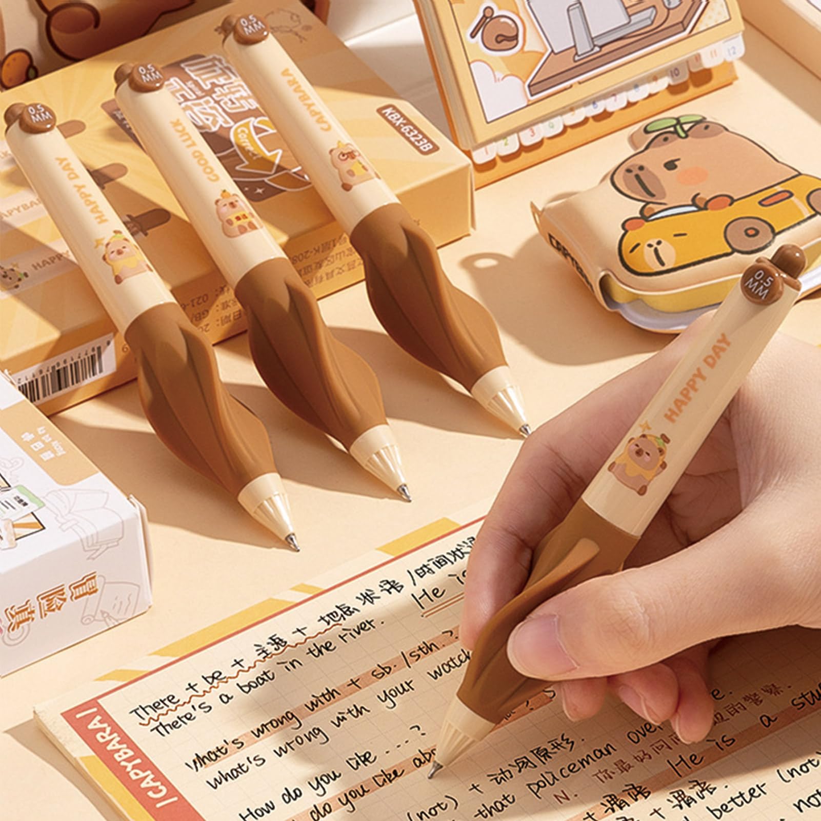 3 Pcs Cute Gel Pens Capybara Retractable Pens Cartoon Soft Grip Pen 0 5mm Fine Point Black Ink — view 5