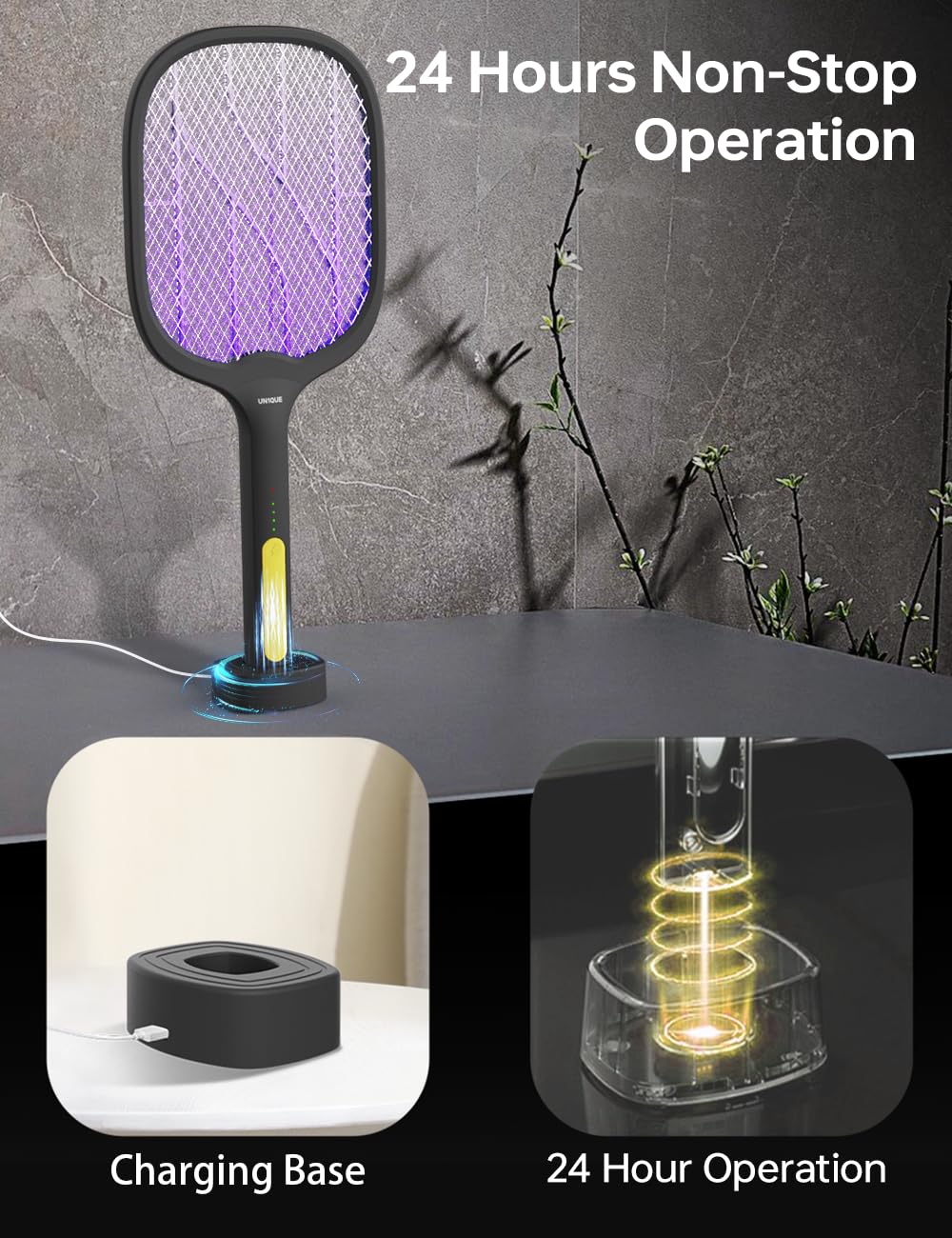 U1 UN1QUE Mosquito Racket With Uv Light Lamp, 2 Modes Mosquito Bat Base Usb Rechargeable-Bug Zapper Electric Fly Swatter-Mosquito Swatter Racket With Long Lasting Lithium-Ion Battery 2