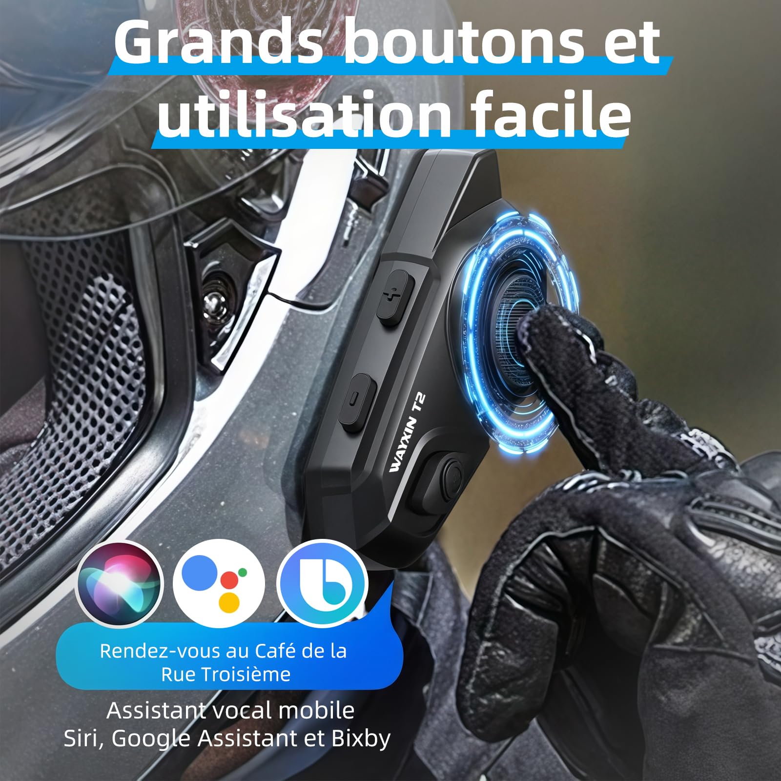 T2 Intercom Moto,Casque Moto Bluetooth Système de Communication 5.4, Suppression Bruit DSP&CVC/IP67 Étanche/Chaîne Hi-FI/Réponse Automatique Assistant/AI Intercom Casque (2pcs)