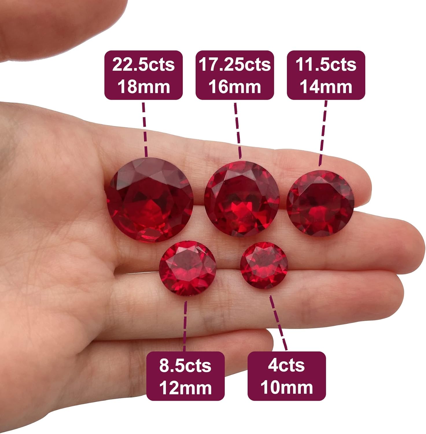 Round Brilliant Loose Synthetic Ruby Stone Red Corundum Gemstone Cut Faceted 3A VVS (1Pcs)