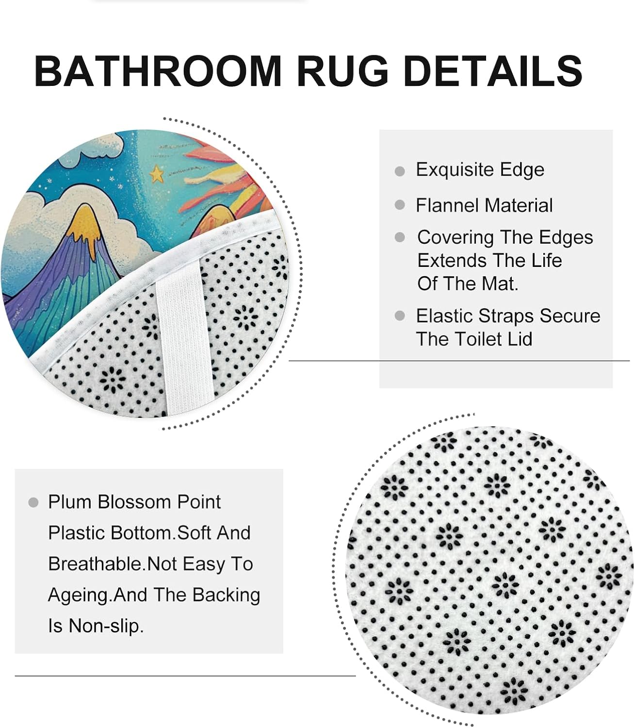 DESIHOM 4PCS Fun Cartoon Mountain Shower Curtain Sets with Non-Slip Rug, U Shape and Toilet Lid Cover Mat, Abstract Trippy Home Decor, Bathroom Accessory with 12 Hooks