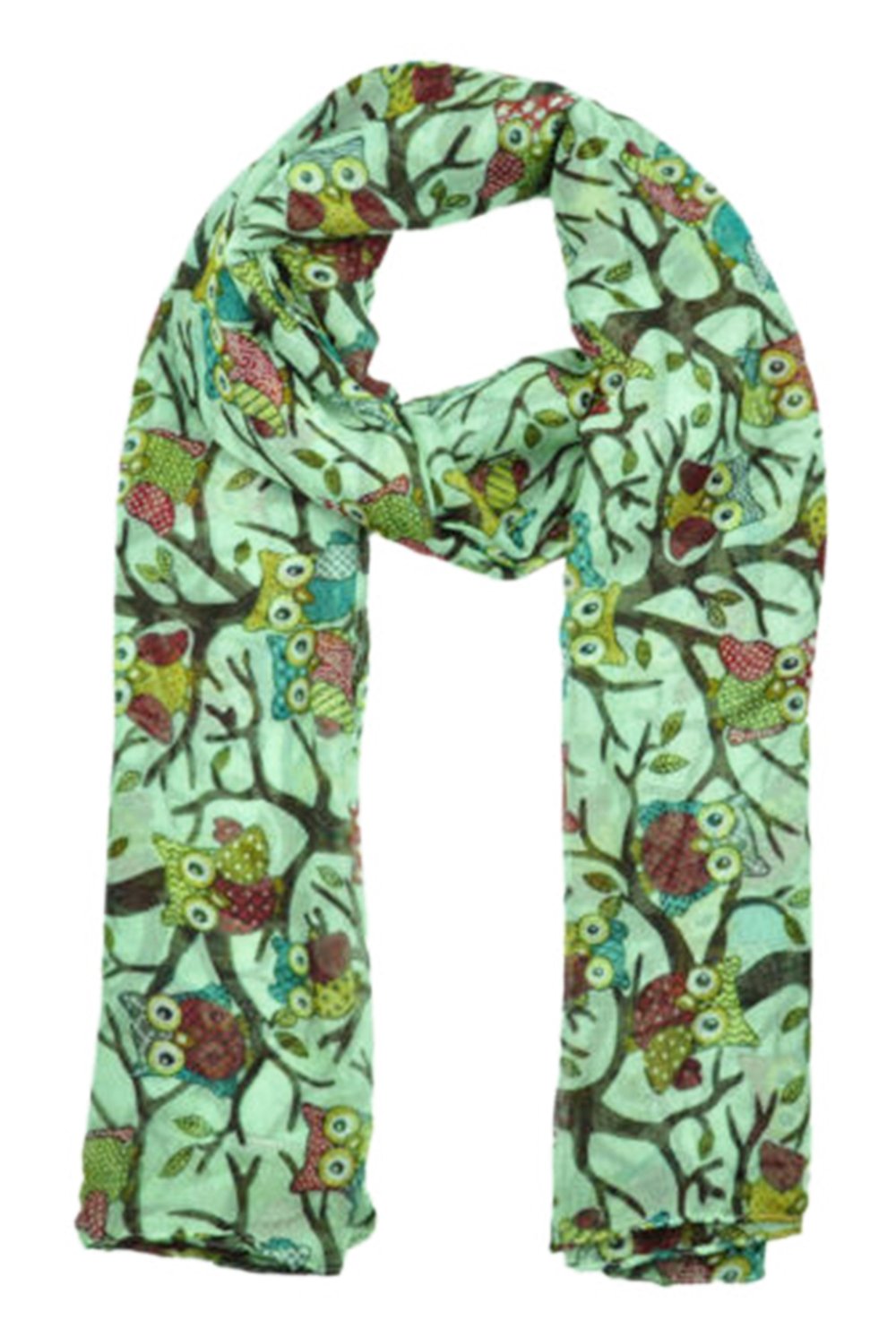 World of Shawls Ladies Women's Owl on Branch Print Scarf Wraps Shawl Maxi Soft Scarves (Mint)