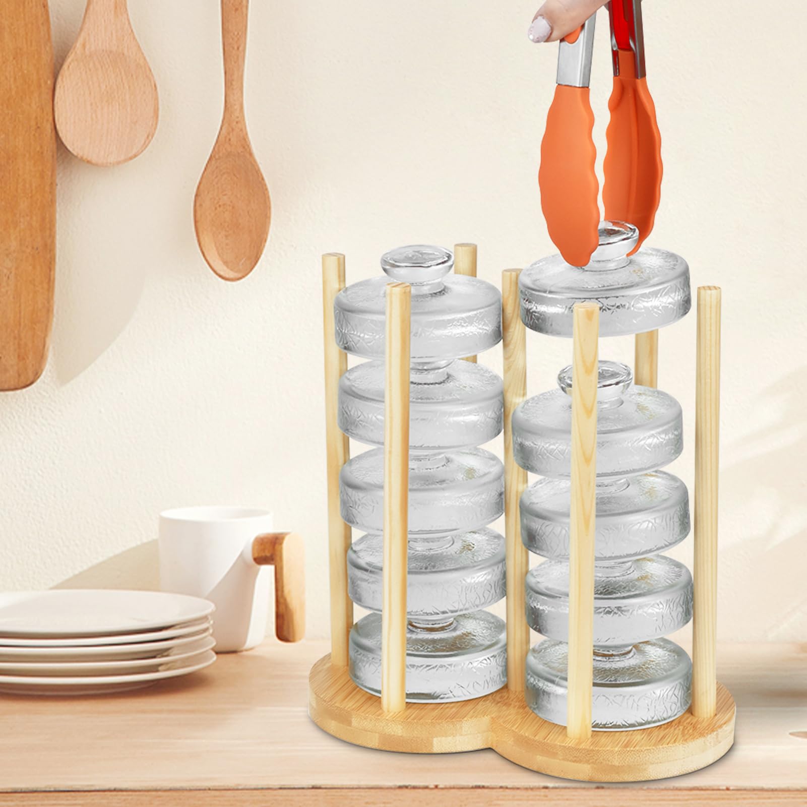 Artcome Lot de 10 poids de fermentation en verre avec poignée facile à prendre en main et texture unique pour bocaux Mason à large ouverture – Galets de cornichons avec organisateur de poids en verre