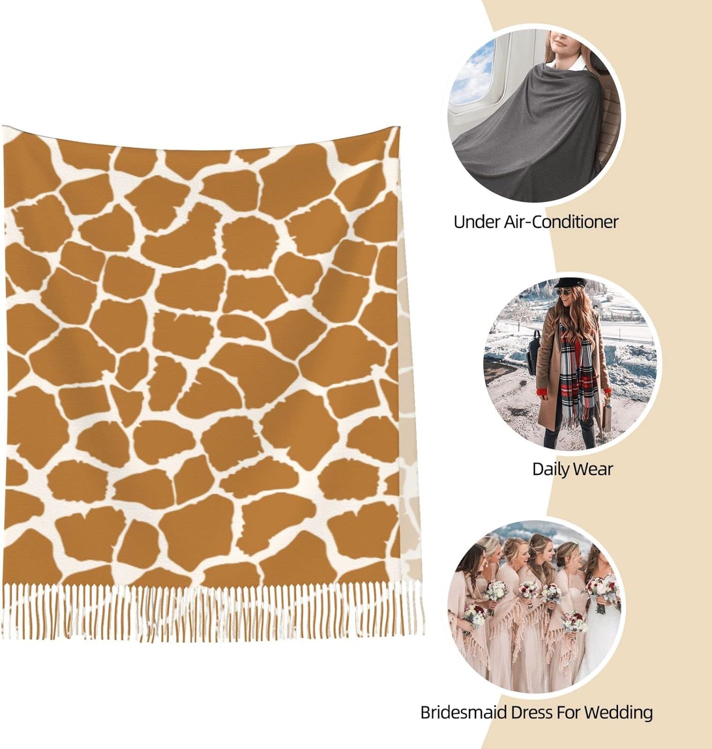 Giraffe Print Soft Blanket Scarf Long Warm Shawl Wraps Fringe Scarfs For Women - Image 5