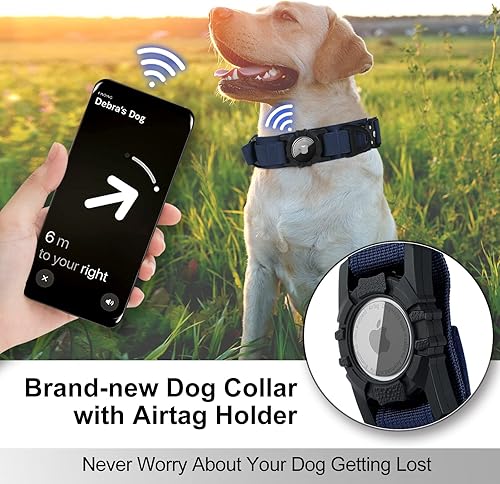 Miniatura 2 de QPINKPET AirTag - Collar táctico para perros grandes y medianos, collar de perro con asa, collar militar resistente con hebilla de metal para perros