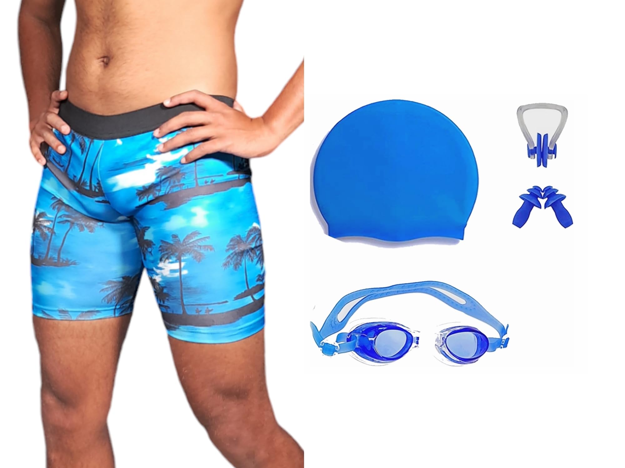 aqua holic Men's Swimming Short with Swimming Short 1 Anti Fog Swimming Goggles + 1 Silicone Swimming Cap+ 1 Nose Clip + 2 Ear Plugs-picture-34