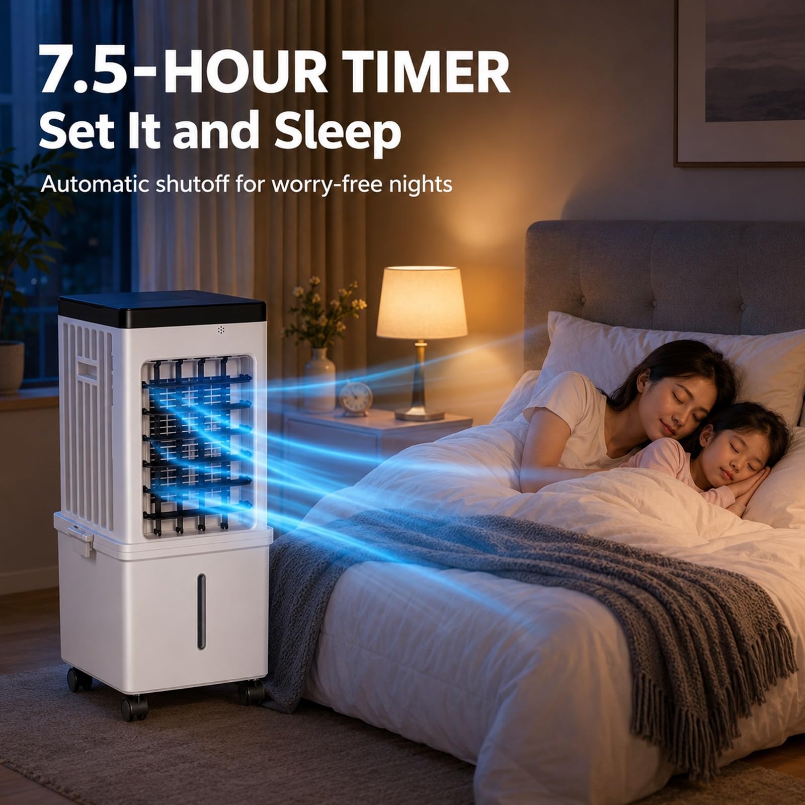 Aire Acondicionado Portátil/Enfriador Evaporativo, 3 Velocidades, Oscilación de 90°, Temporizador de 7,5 H, Control Remoto, para Oficina en Casa o Dormitorio