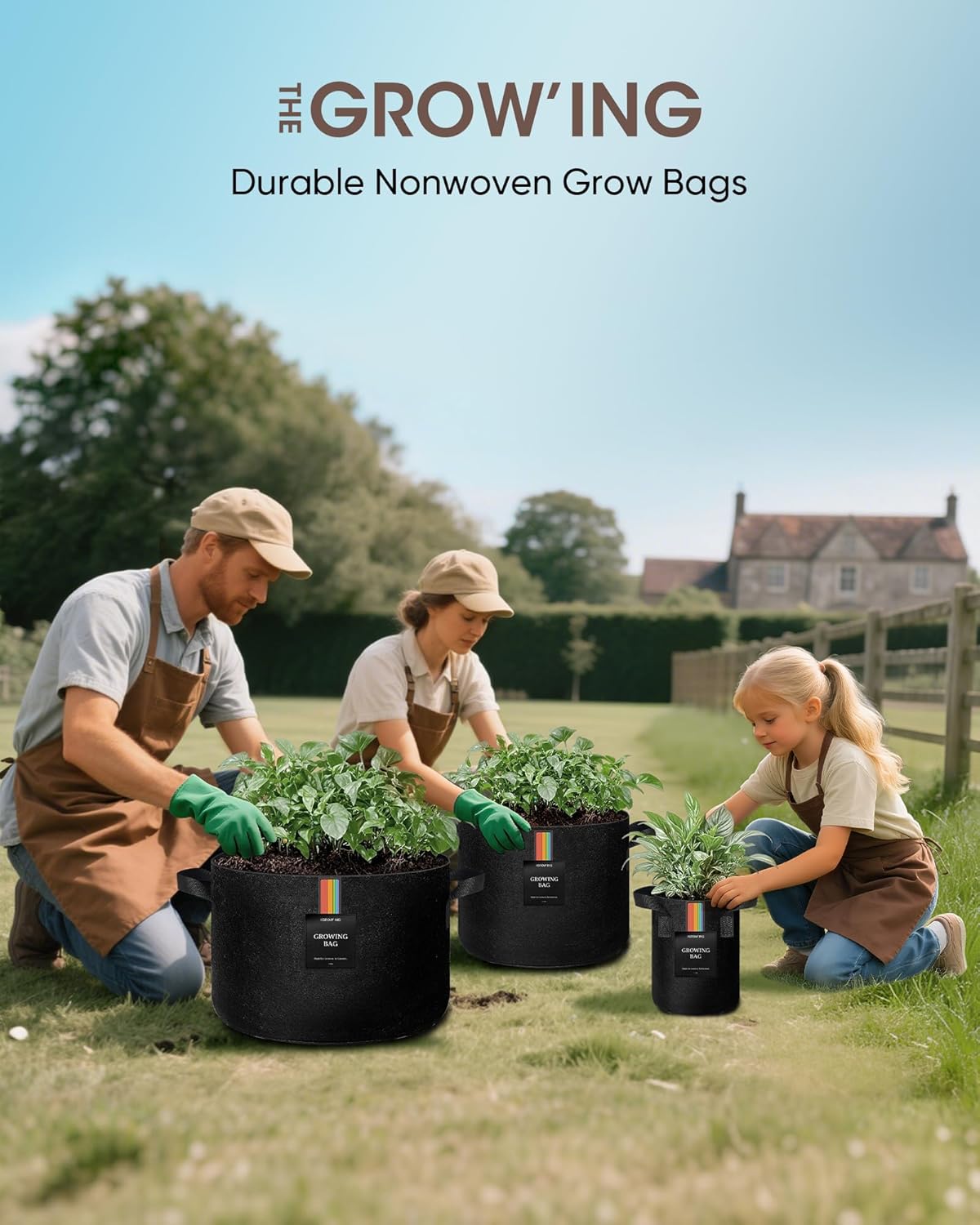 The Growing 5 Pack 20 Gallon Fabric Grow Bags，Thickened Aeration Nonwoven Fabric Plant Pots with Durable Handles,Heavy Duty 300G Planter Pot for Tomato, Fruits, Vegetables and Flowers, Black