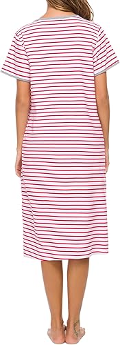 Vista 6 de Camisones de manga corta con cremallera frontal para mujer, batas de algodón de longitud completa, abrigo suelto con bolsillos, S-XXL