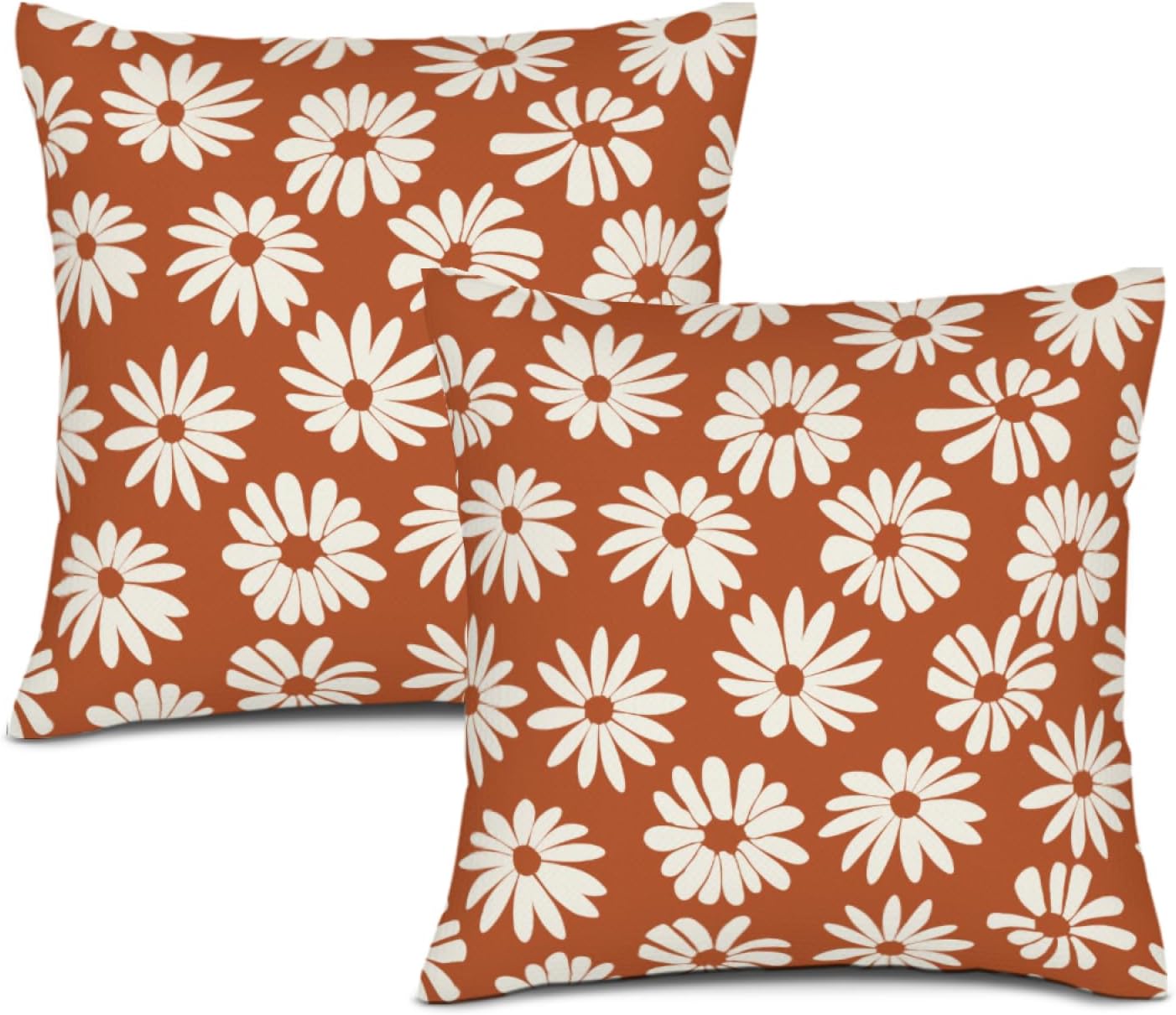 Burnt Orange Pillow Covers 18X18 Inch White Floral Daisy