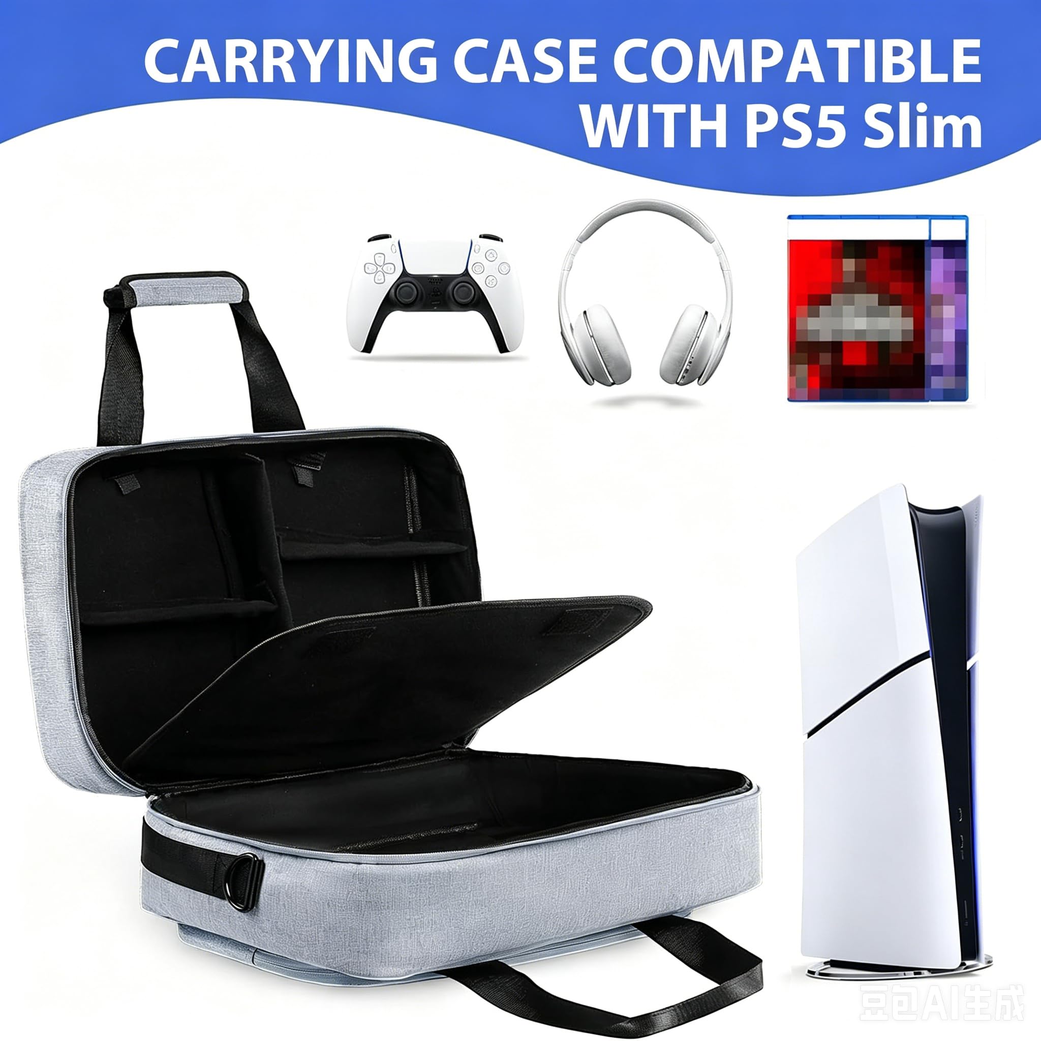 UUBOXS Funda de Transporte Compatible con PS5 Slim, Bolsa de Viaje Protectora para Consola Disk/Digital Edition, Almacenamiento para Accesorios y Mando - Gris