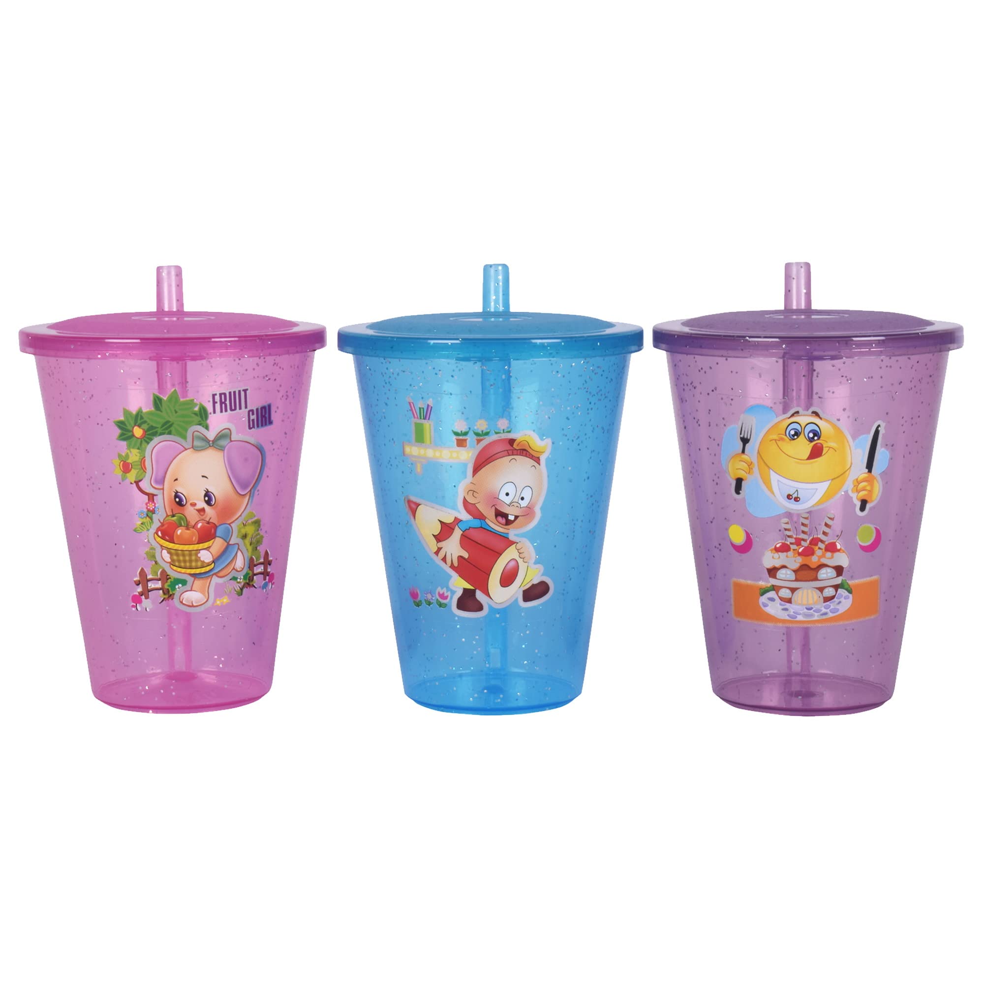 faas 6 Pcs BPA Free Fun Cartoon Printed Bright Color Straw Cup Sipper Glass with Lid for Toddler, Kids, Boys/Girls (Multicolor) 2
