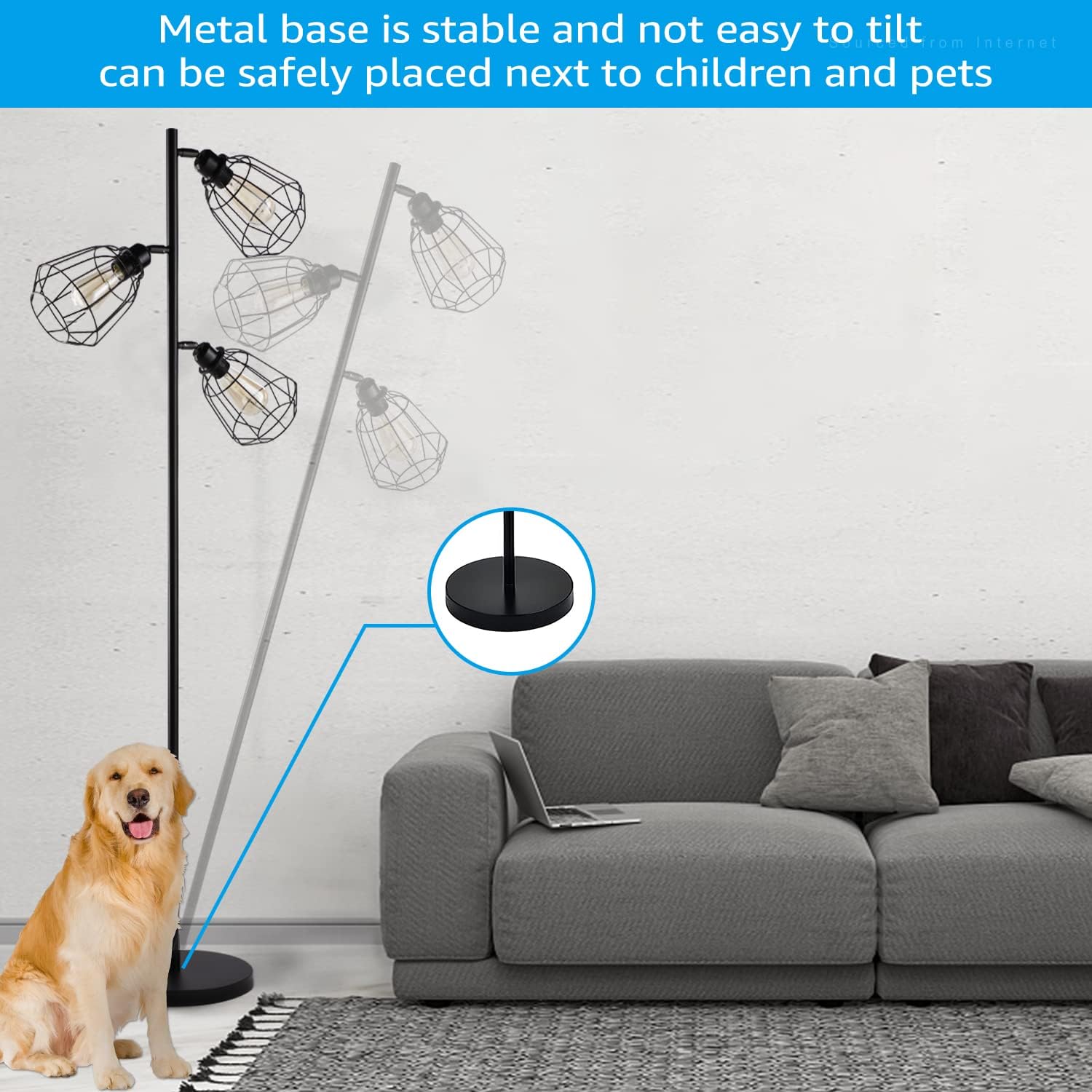 LEONLITE Industrial Floor Lamp, 3 Light Tree Floor Lamp, Free Adjustable Cage Heads, 65Inch, ST58 bulbs Included, Tall Rustic Floor Lamps for Living Room, Bedroom, Office