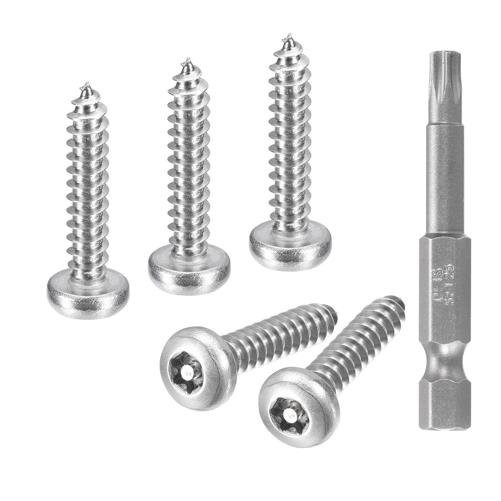 uxcell #10 x 1 Torx Security Screws, 50pcs Button Head Tamper Resistant Self Tapping Screws, 304 Stainless Steel Anti-Theft Screws with Bit T25