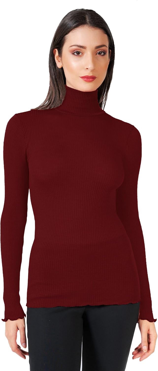 EGI ® Luxury Wool Silk Turtleneck Long Sleeve Top. Proudly Made in Italy.(Art.1494)