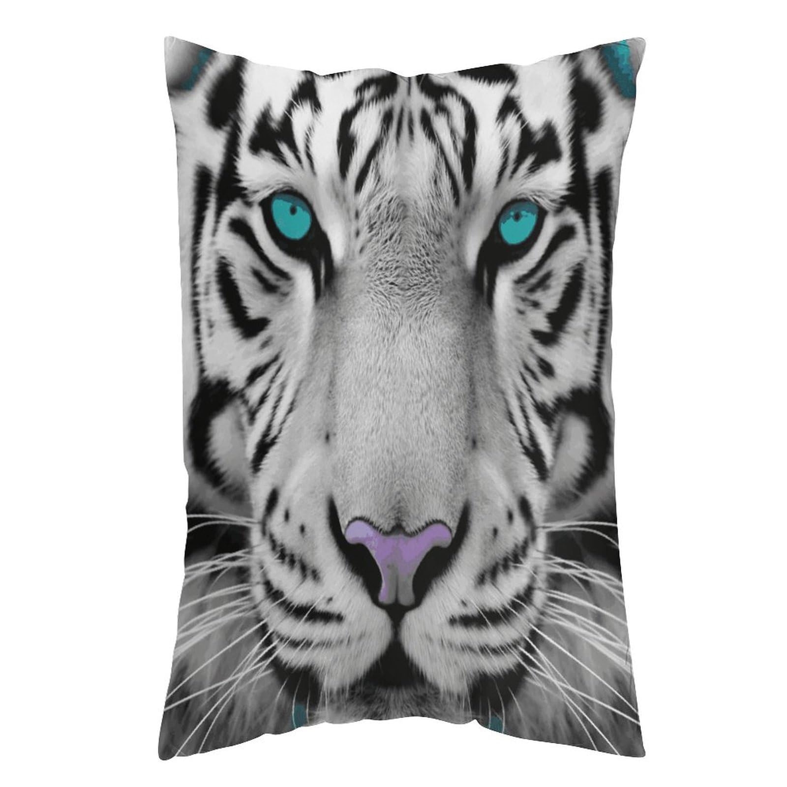 LDGSUPH Tiger with Teal Eyes Pillow Cases Soft Pillowcase with Invisible Zipper Wrinkle Resistant Pillow Covers Breathable Removable Pillow Protector for Bed Sofa Car 20"x30"