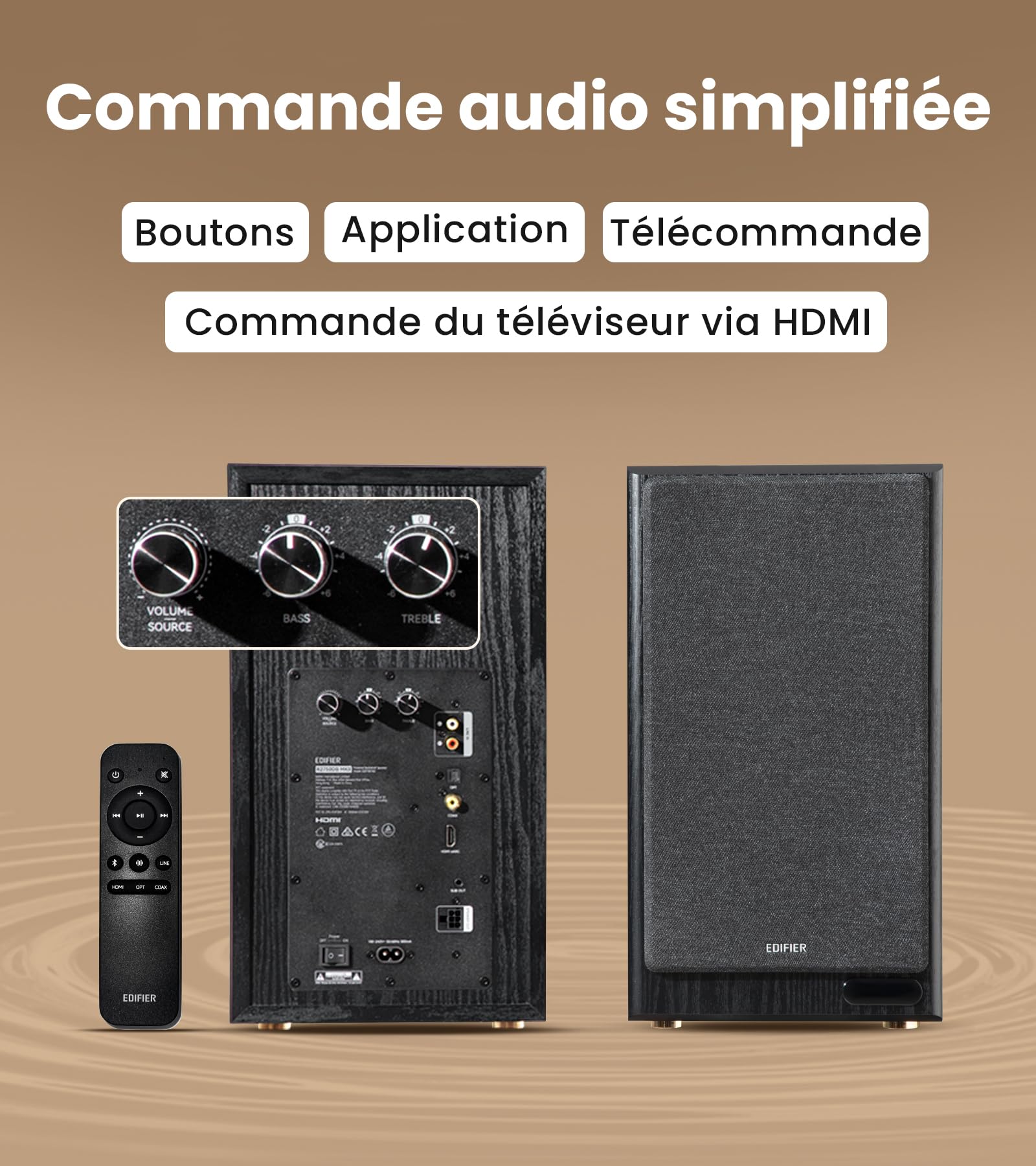 Edifier R2750DB MKII 144W Enceintes Bibliothèque Amplifiées 3 Voies - Noyer