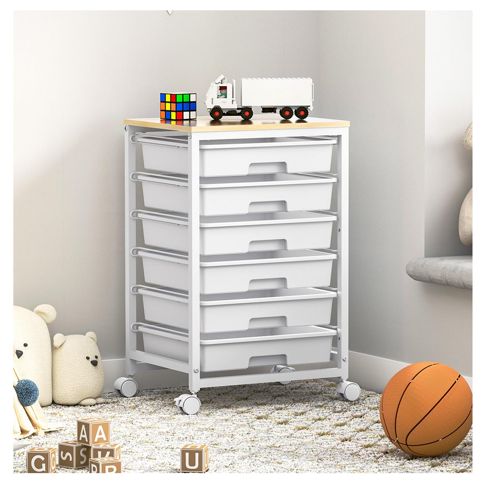 SYKIARIOL 6 Drawers Storage Trolley, Rolling Storage Cart with Drawer, Multipurpose Utility Cart on Wheels with Drawer for Home Office Dorm Classroom, Bright White