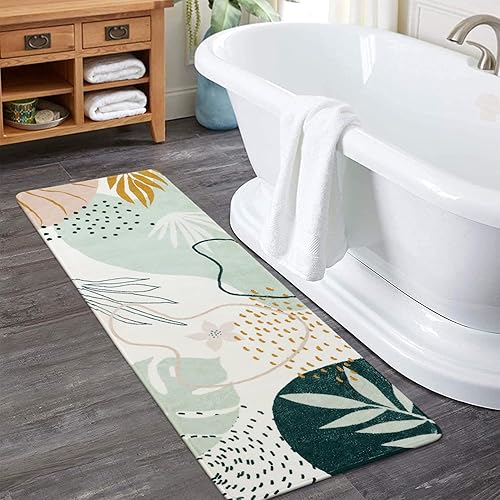 Miniatura 5 de Lindas alfombras de baño largas bohemias, modernas, de terciopelo antideslizante, suave, lavable a máquina, con hojas verdes, alfombra abstracta