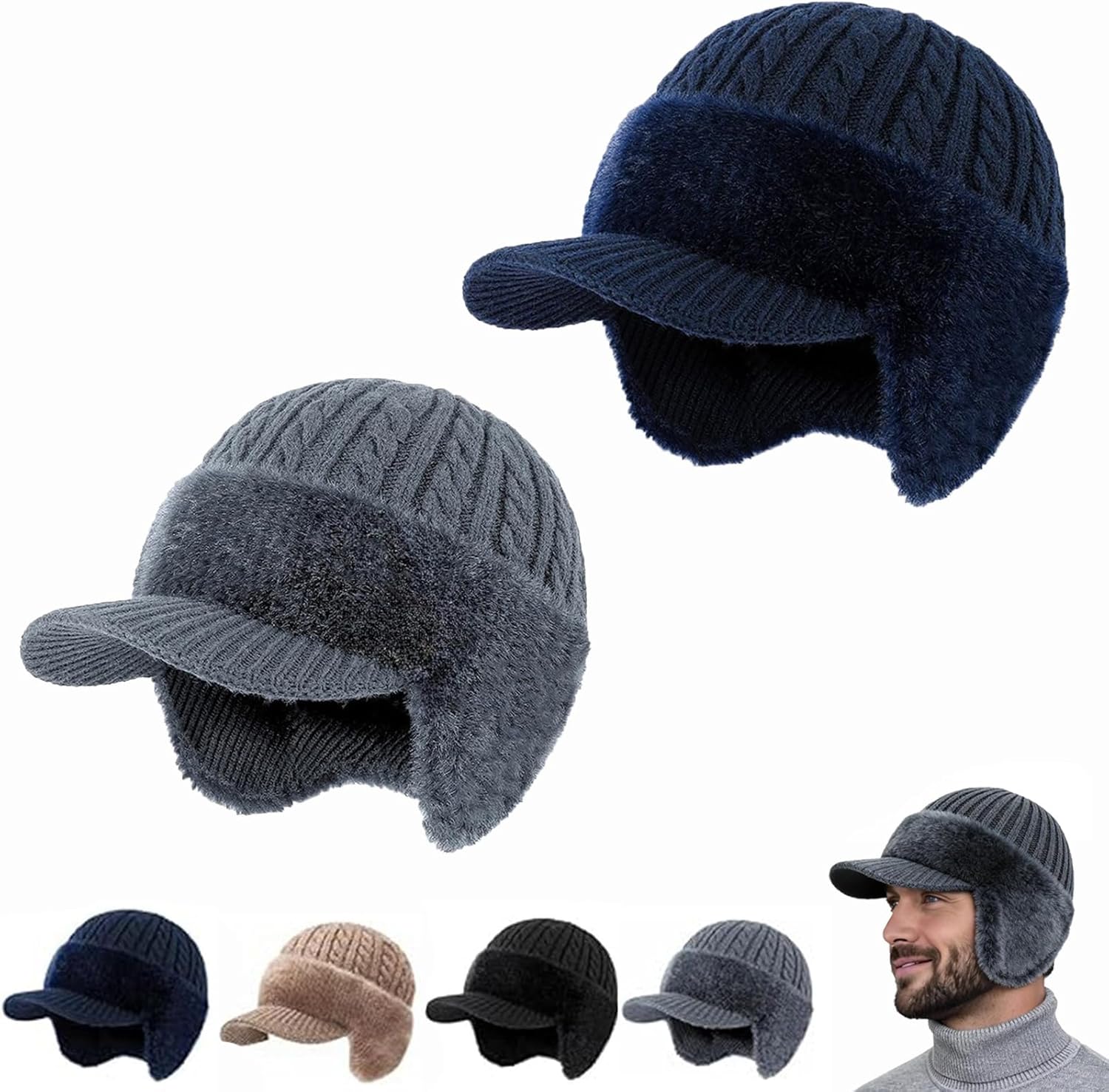 Trapper Hat, Trapper Knitted Beanie with Mink Fur Lining - Complete Head and Ear Coverage for Cold Weather