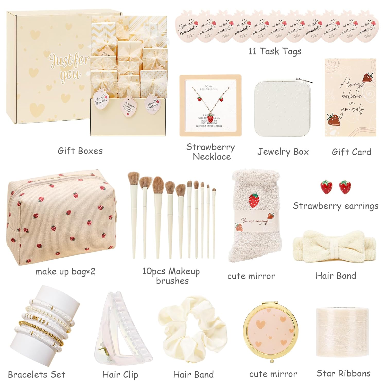 Easter Gifts for Tween & Teen Girls, 11PCS Birthday Gifts Basket Teen Girls Gifts Trendy Stuff with Empowering Challenges & Makeup Brushes & Bag, Positive Wrapped Gift Box for Daughter Niece - Image 2