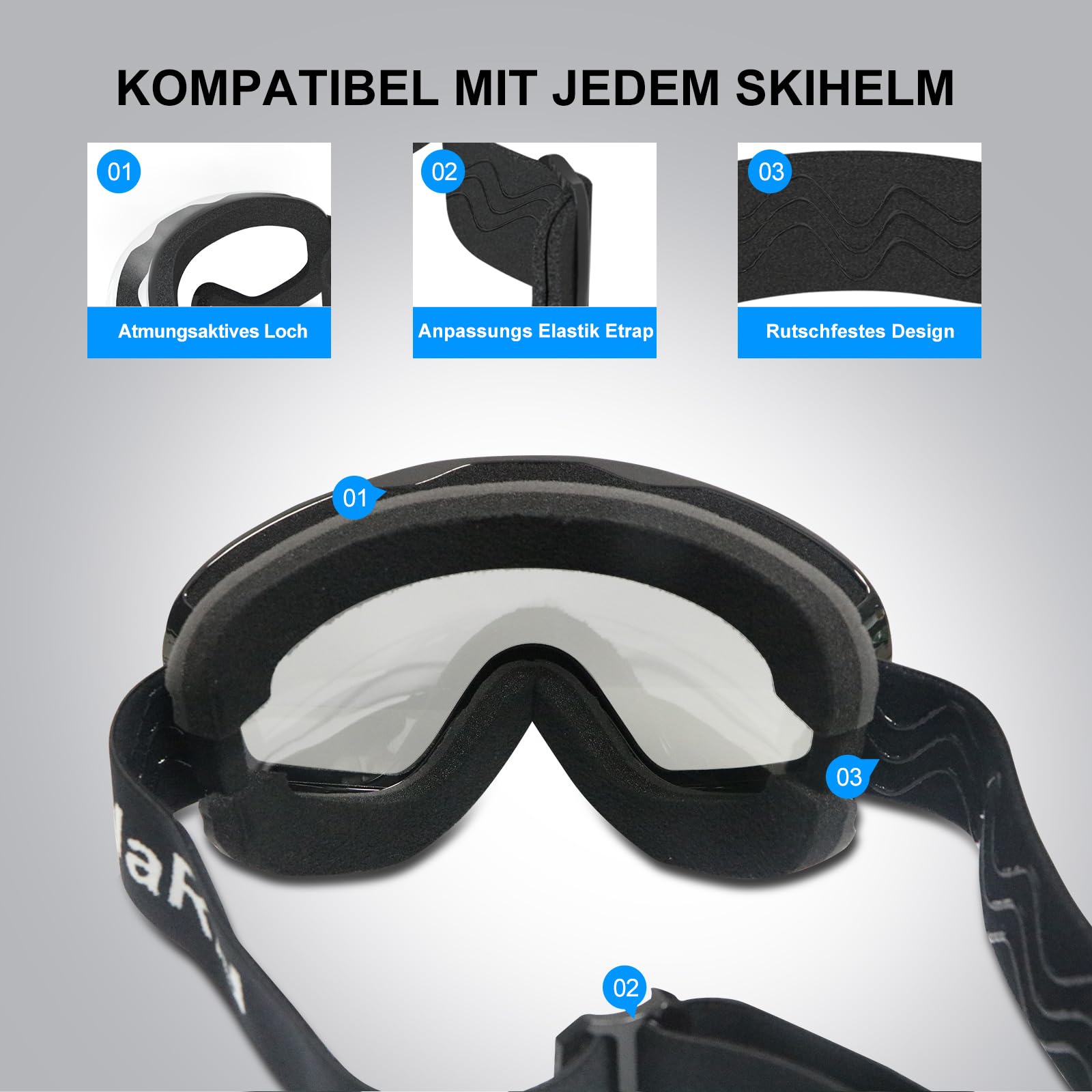 Snowboard Skibrille für Herren Damen Jugend Anti Beschlag über der Brille Winter Schneebrille mit Portable Brillenetui