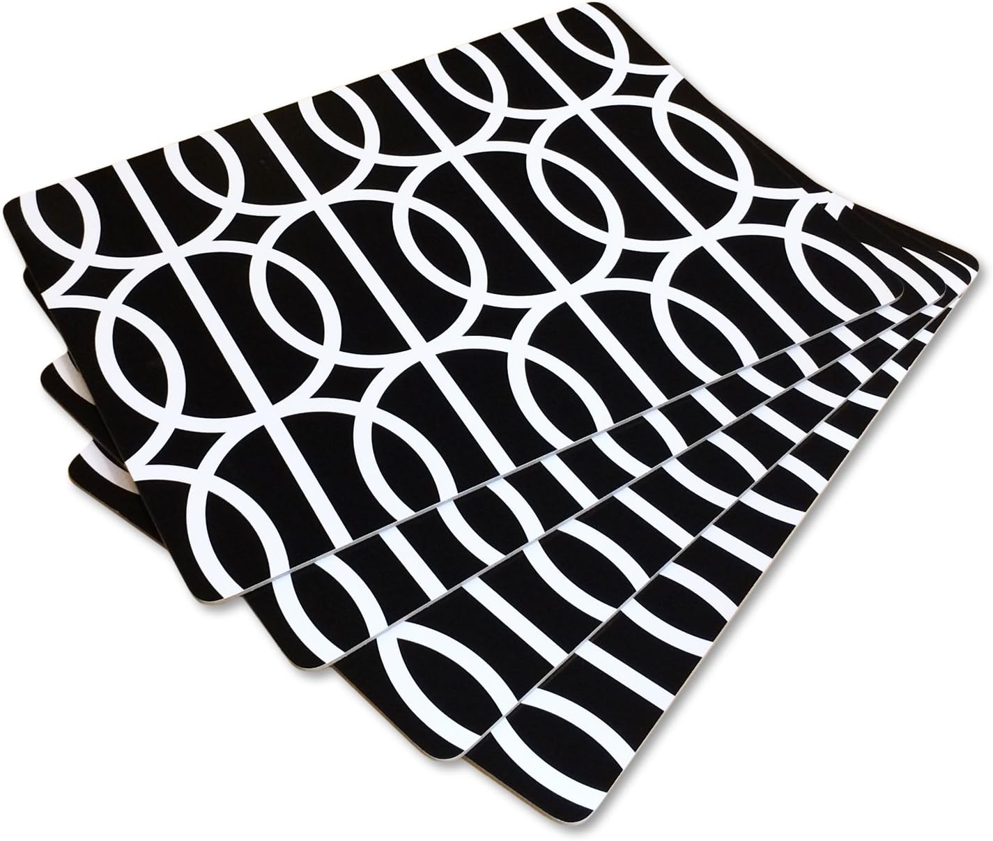 Quirky Cool Cork Back Designer Placemats, 4pc Set, Black