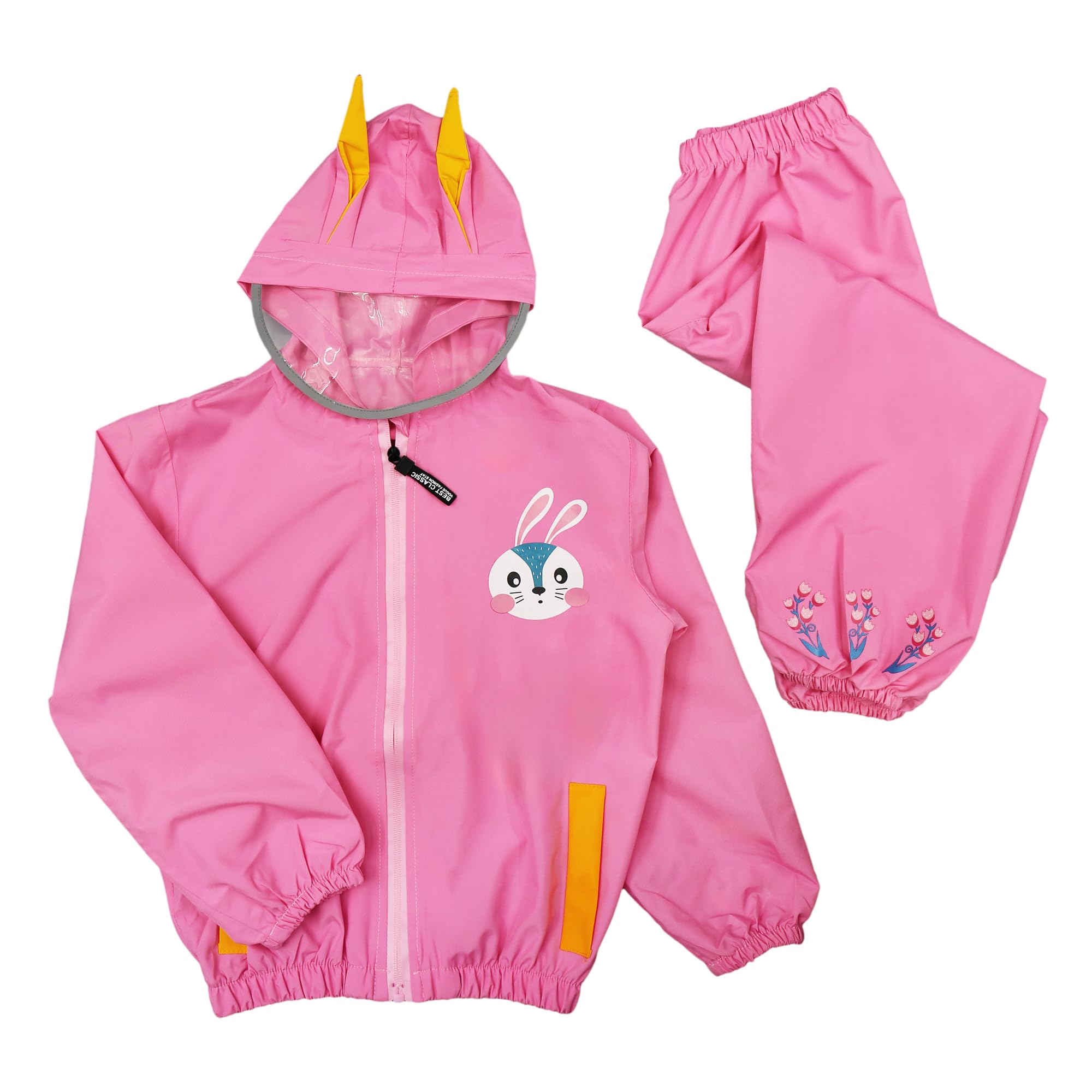 Tuta Impermeabile Bambino Bambina con Cappuccio Traspirante Leggero Antipioggia Giacca & Pantaloni Impermeabili con Riflettente e Animalier Pioggia Cappotto per Ragazze Ragazzi 2-7 anni