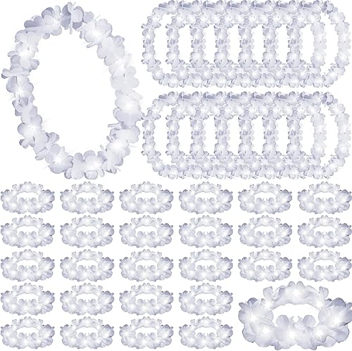 48 piezas LED hawaianas Leis iluminadas para boda, flores Leis florales, corona de flores artificiales hawaianas con luces LED para máscaras, playa,
