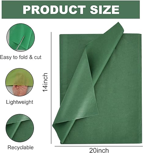 Miniatura 2 de BEISHIDA 100 hojas de papel de seda Green Series a granel, papel de seda de envoltura para bolsas de regalo, papel de regalo de 14 x 20 pulgadas