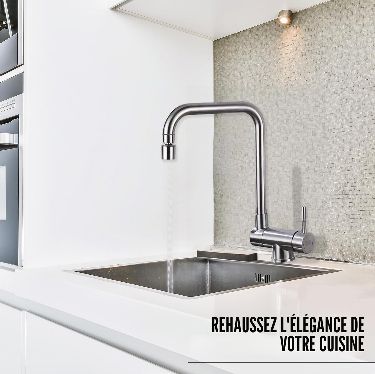 Robinet de cuisine rabattable avec 2 fonctions de jet et rotation à 360°. Robinet d'évier rabattable.