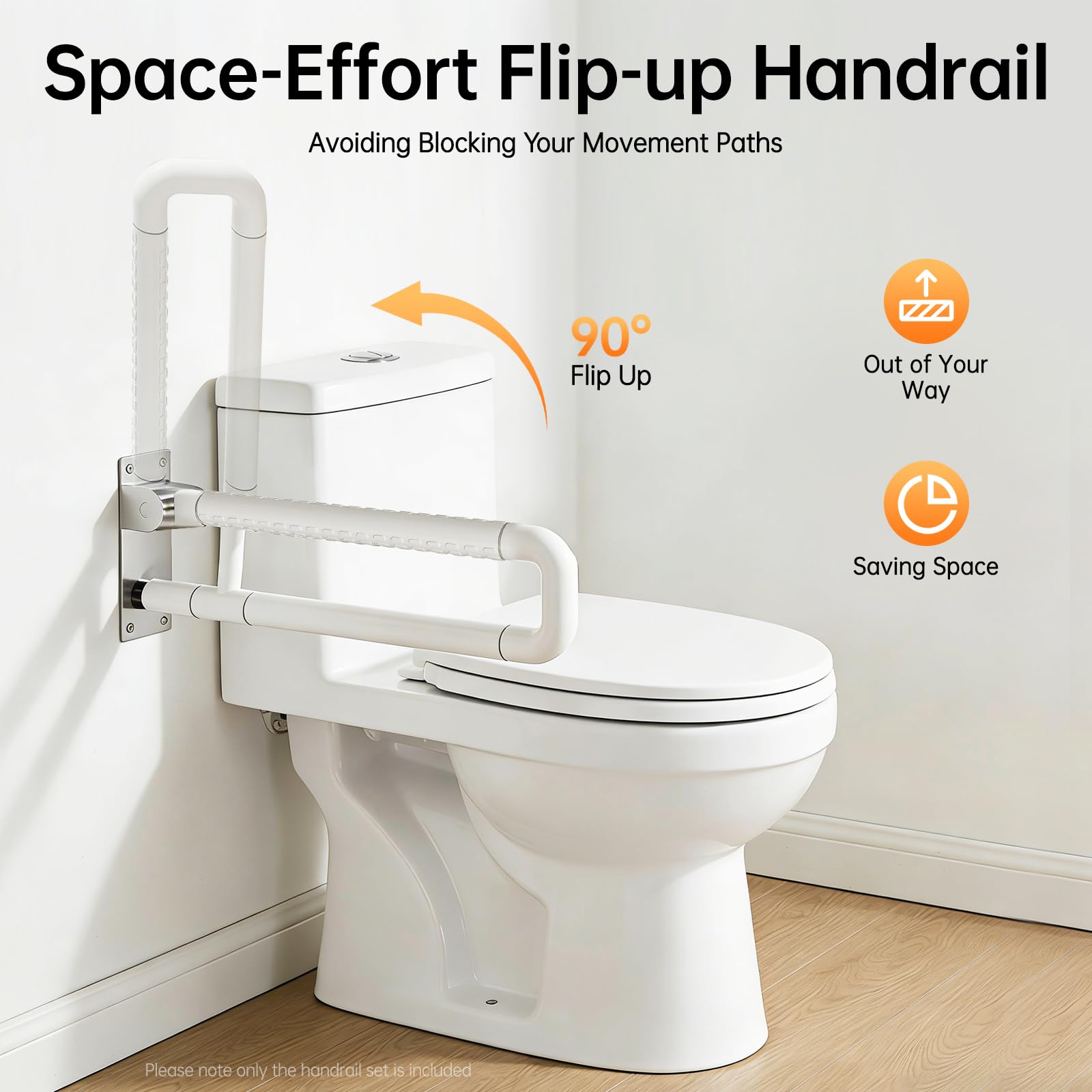 Asidero plegable para inodoro para personas mayores, con mango antideslizante, capacidad de carga 226,8 kg, color blanco