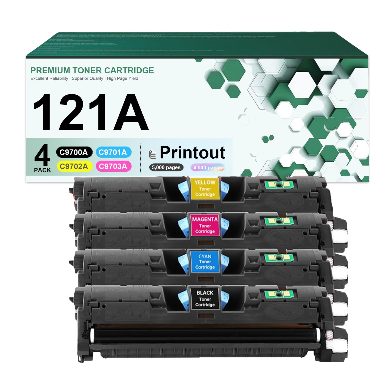 Compatible for HP 121A Toner Cartridges Replace for C9700A C9701A C9703A C9702A Cartridges Set 4 Pack Fit for HP Color LaserJet 1500 2500 1500L 2500L 2500n 2500tn Printers
